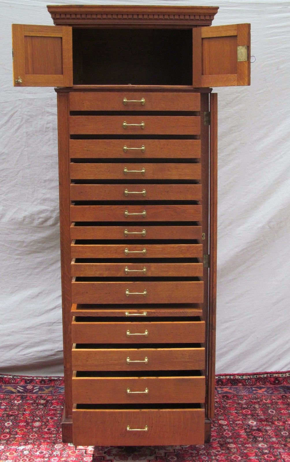 14 DRAWER OAK RAISED PANELED LOCKSIDE JEWELERS CABINET - THE ABSOLUTE FINEST!!! - Bay Colony Antiques File Cabinet