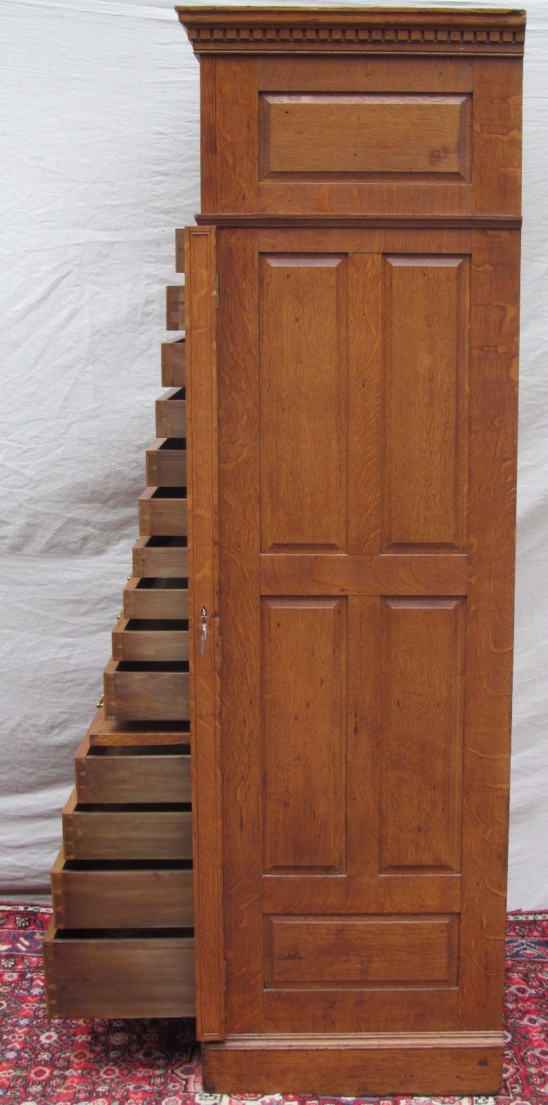 14 DRAWER OAK RAISED PANELED LOCKSIDE JEWELERS CABINET - THE ABSOLUTE FINEST!!! - Bay Colony Antiques File Cabinet