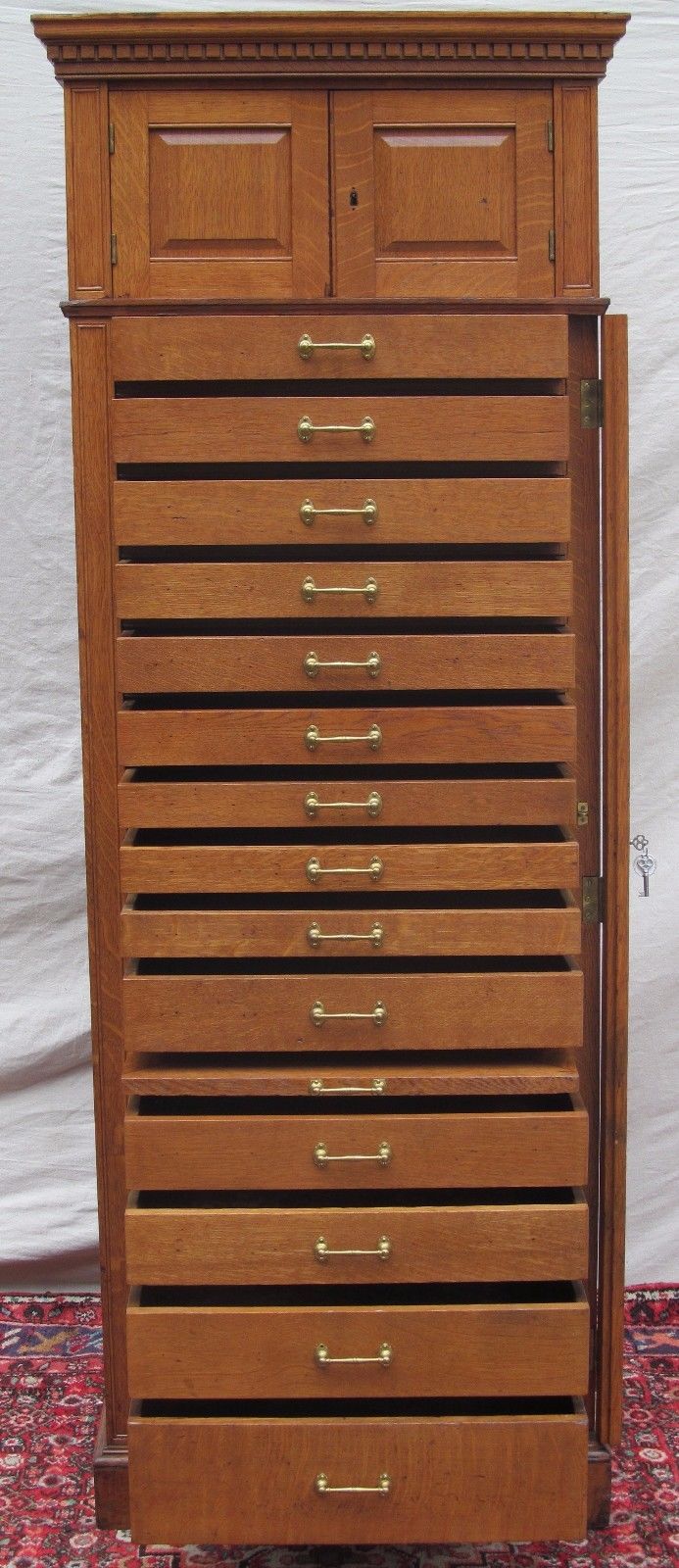 14 DRAWER OAK RAISED PANELED LOCKSIDE JEWELERS CABINET - THE ABSOLUTE FINEST!!! - Bay Colony Antiques File Cabinet