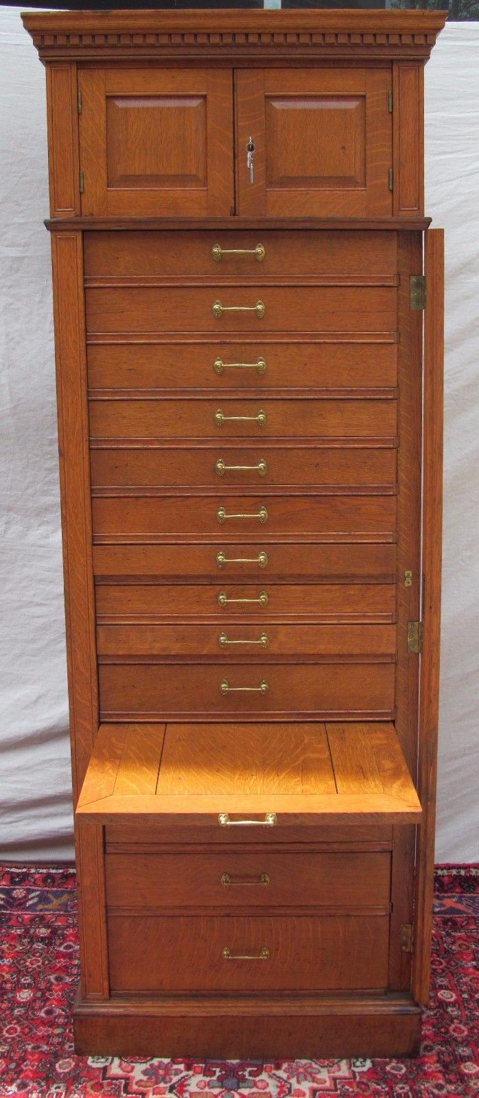 14 DRAWER OAK RAISED PANELED LOCKSIDE JEWELERS CABINET - THE ABSOLUTE FINEST!!! - Bay Colony Antiques File Cabinet