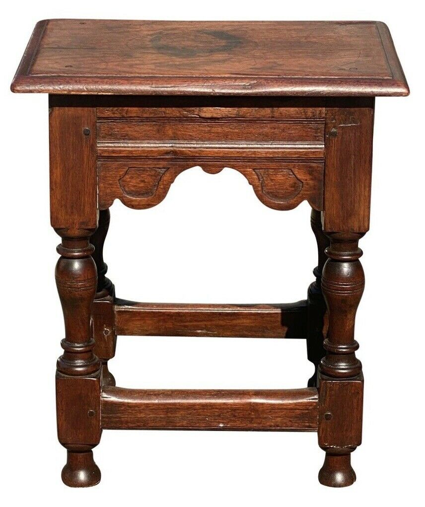 17TH C ANTIQUE OAK CARVED JOINT STOOL - Bay Colony Antiques Antiques:Furniture:Benches & Stools