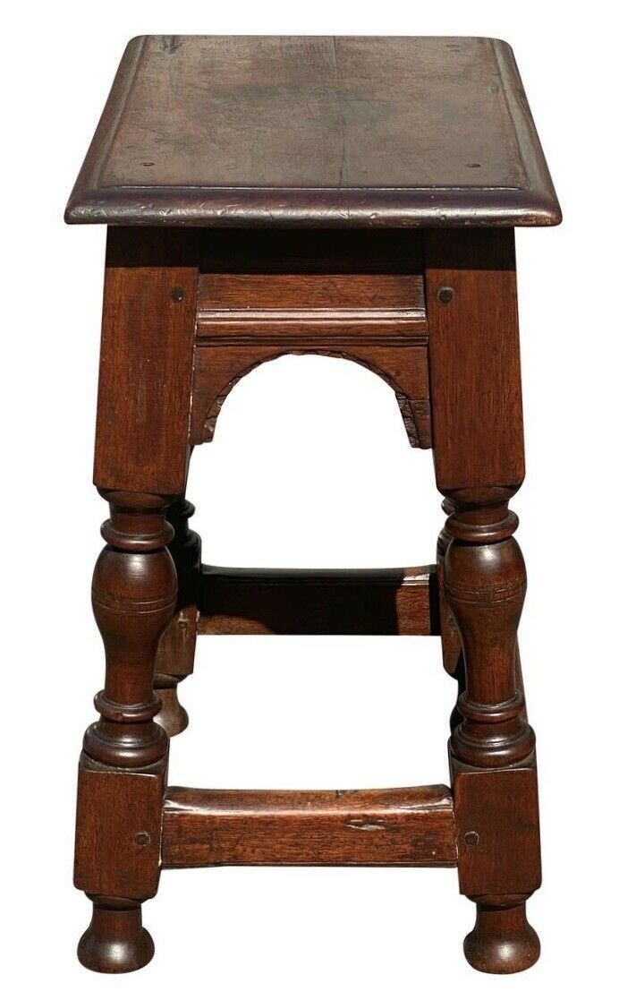 17TH C ANTIQUE OAK CARVED JOINT STOOL - Bay Colony Antiques Antiques:Furniture:Benches & Stools