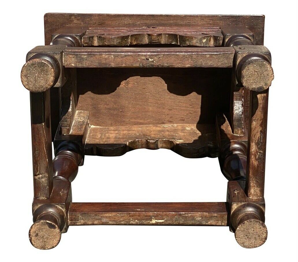 17TH C ANTIQUE OAK CARVED JOINT STOOL - Bay Colony Antiques Antiques:Furniture:Benches & Stools