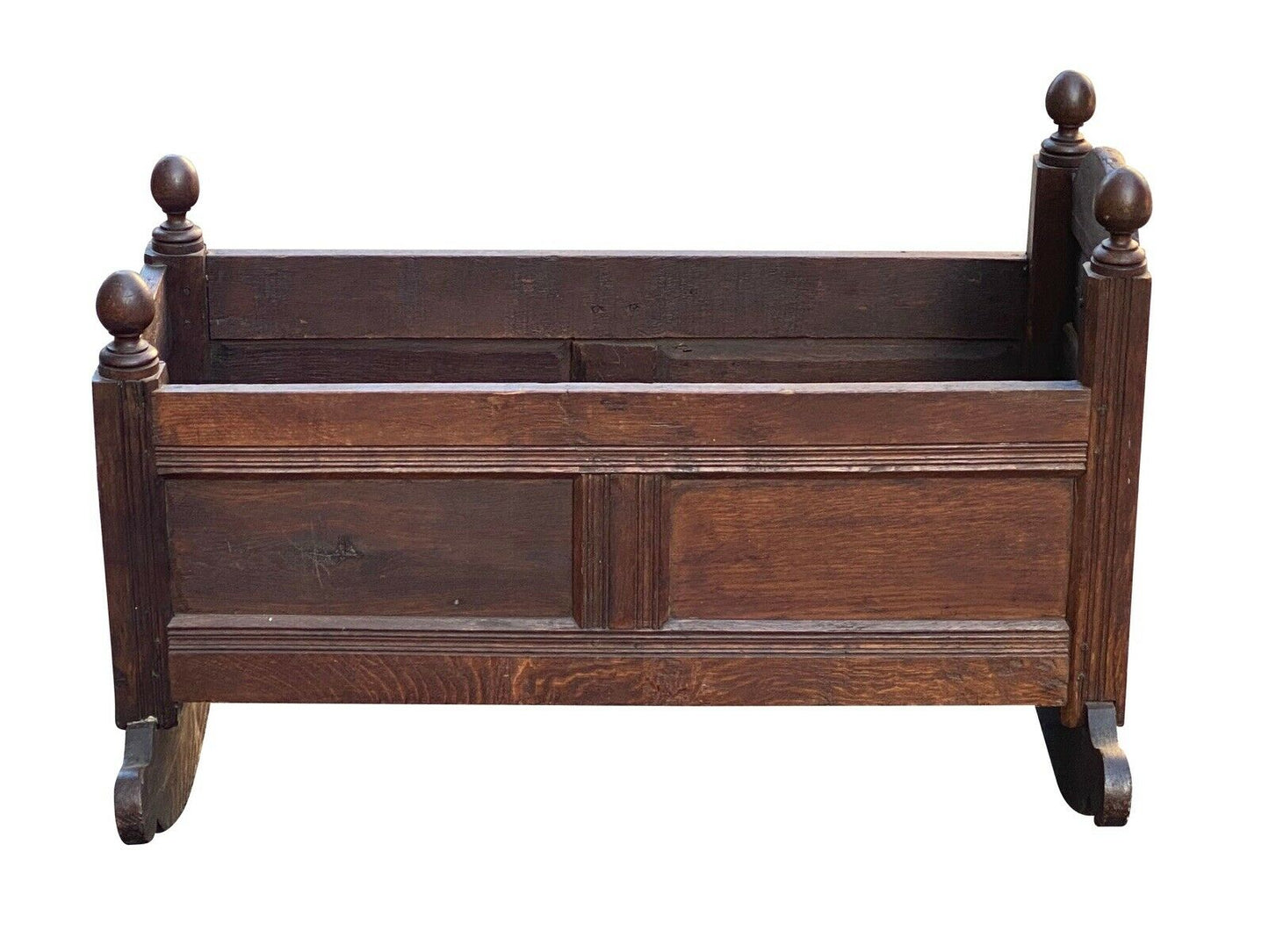 17TH C ANTIQUE WILLIAM & MARY PANELED OAK CARVED CRADLE ~ PLYMOUTH COLONY 1686 - Bay Colony Antiques Antiques:Furniture:Chairs:Pre - 1800