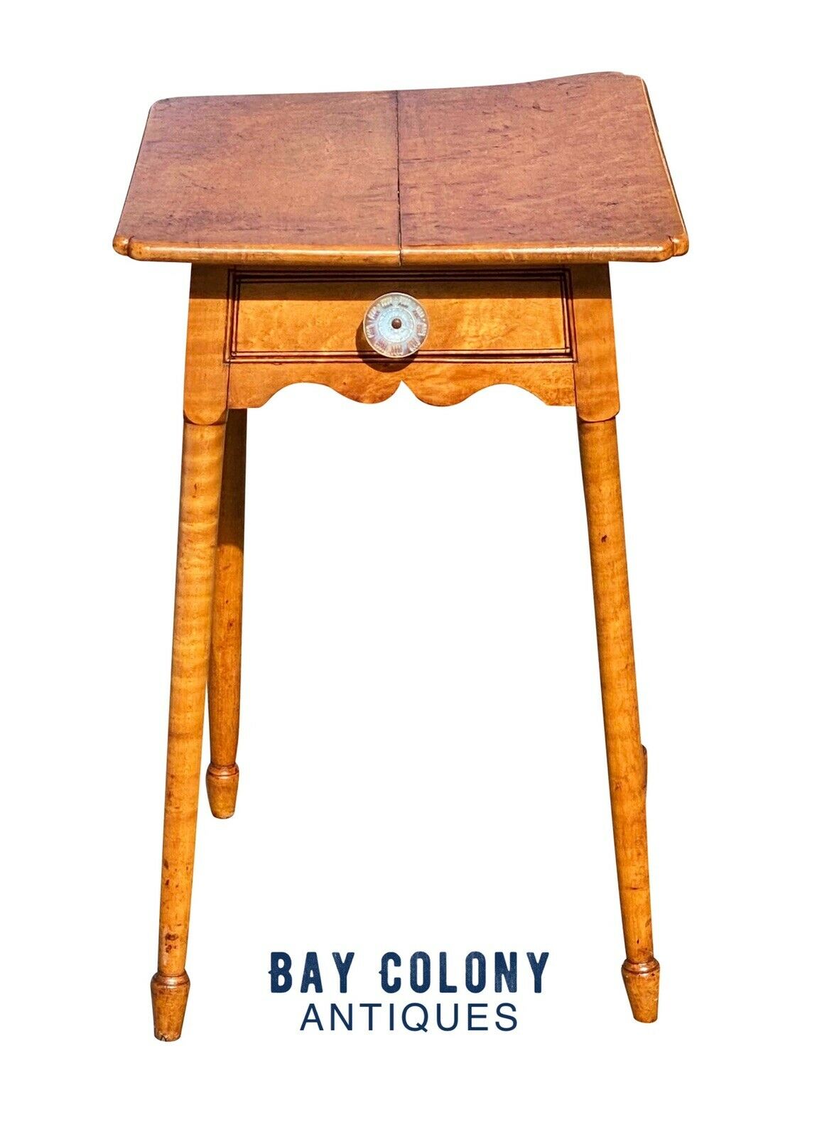 18th C Antique Birds Eye Maple & Tiger Maple Hepplewhite Work Table / Nightstand - Bay Colony Antiques Antiques:Furniture:Tables