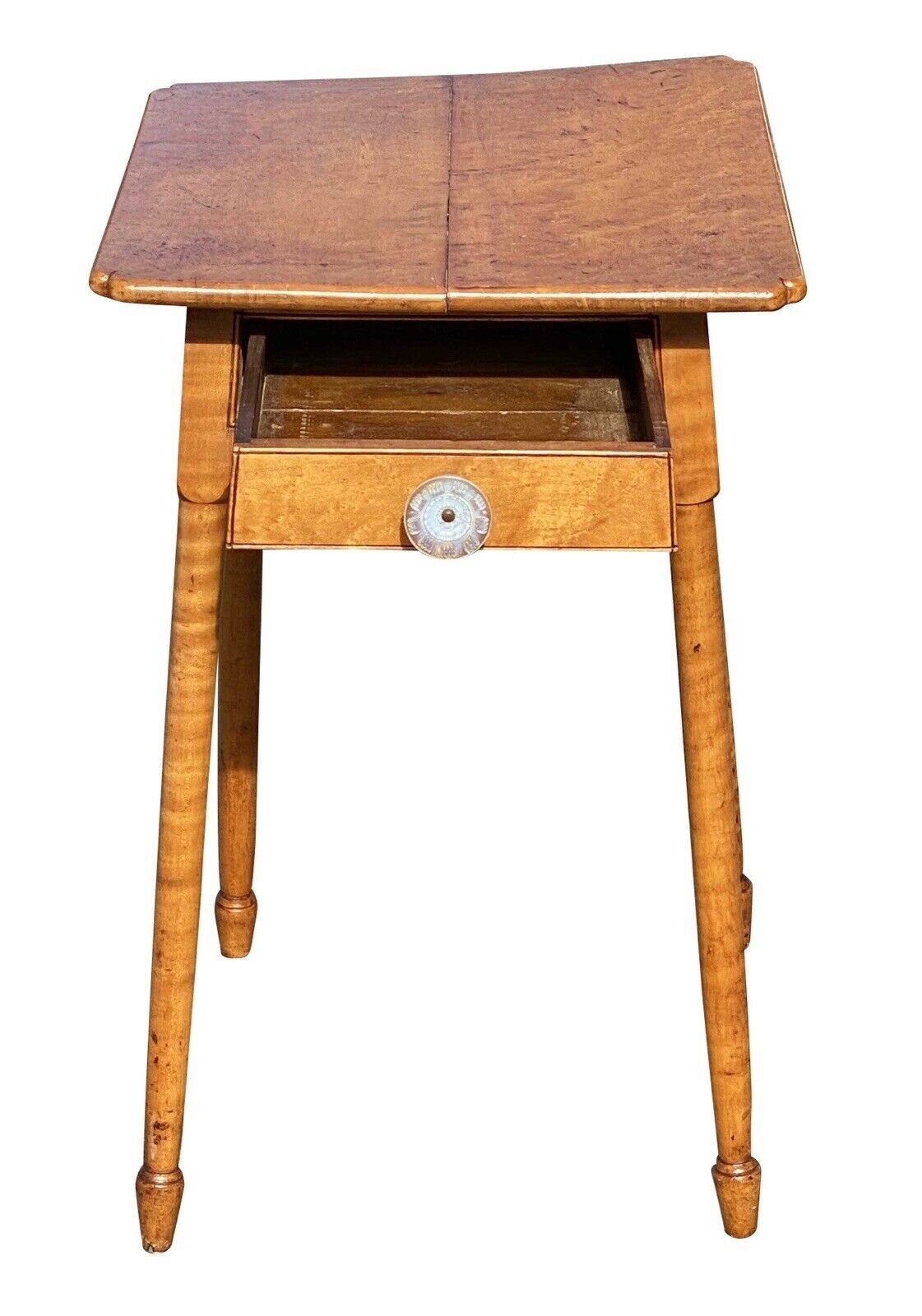 18th C Antique Birds Eye Maple & Tiger Maple Hepplewhite Work Table / Nightstand - Bay Colony Antiques Antiques:Furniture:Tables