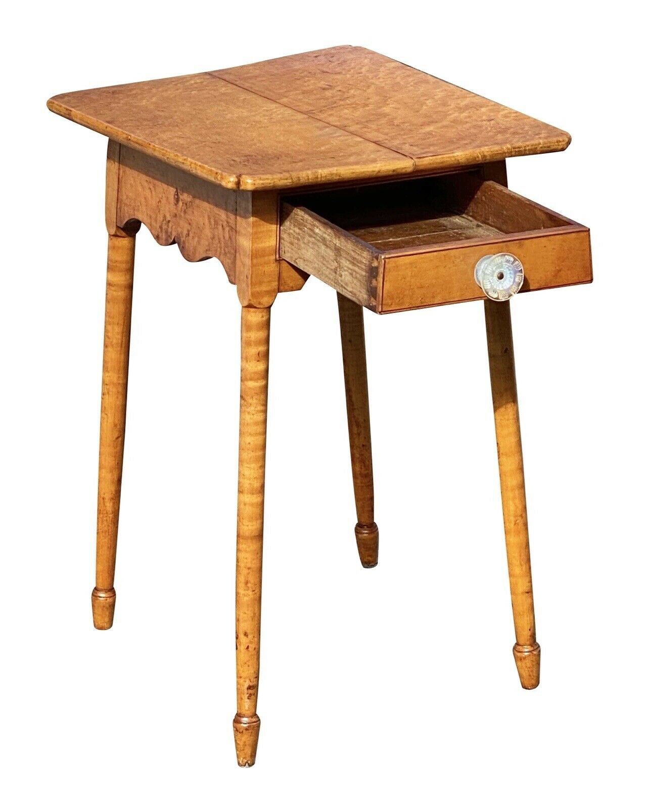 18th C Antique Birds Eye Maple & Tiger Maple Hepplewhite Work Table / Nightstand - Bay Colony Antiques Antiques:Furniture:Tables