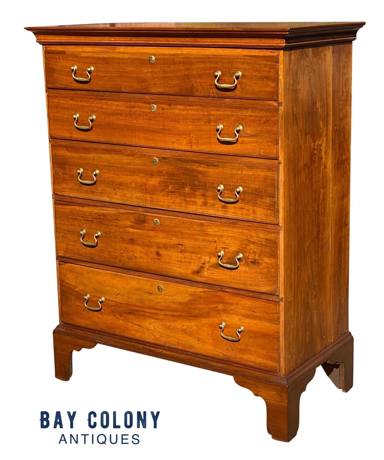 18th C Antique Cherry New England Chippendale Chest of Drawers / Dresser - Bay Colony Antiques Antiques:Furniture:Dressers & Chests of Drawers