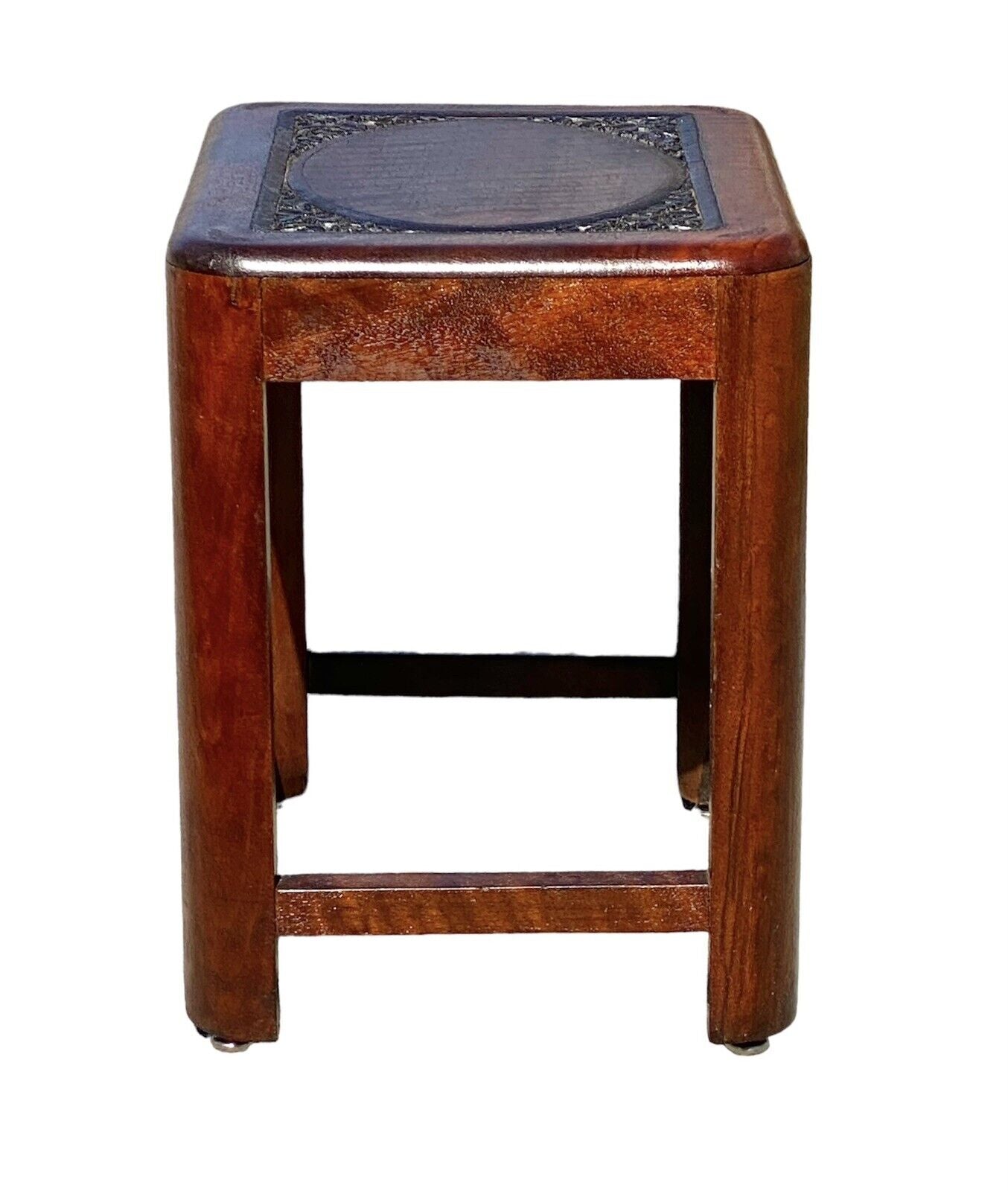 Vintage Fiddleback Mahogany Footstool / Vanity Bench with Flower Carvings