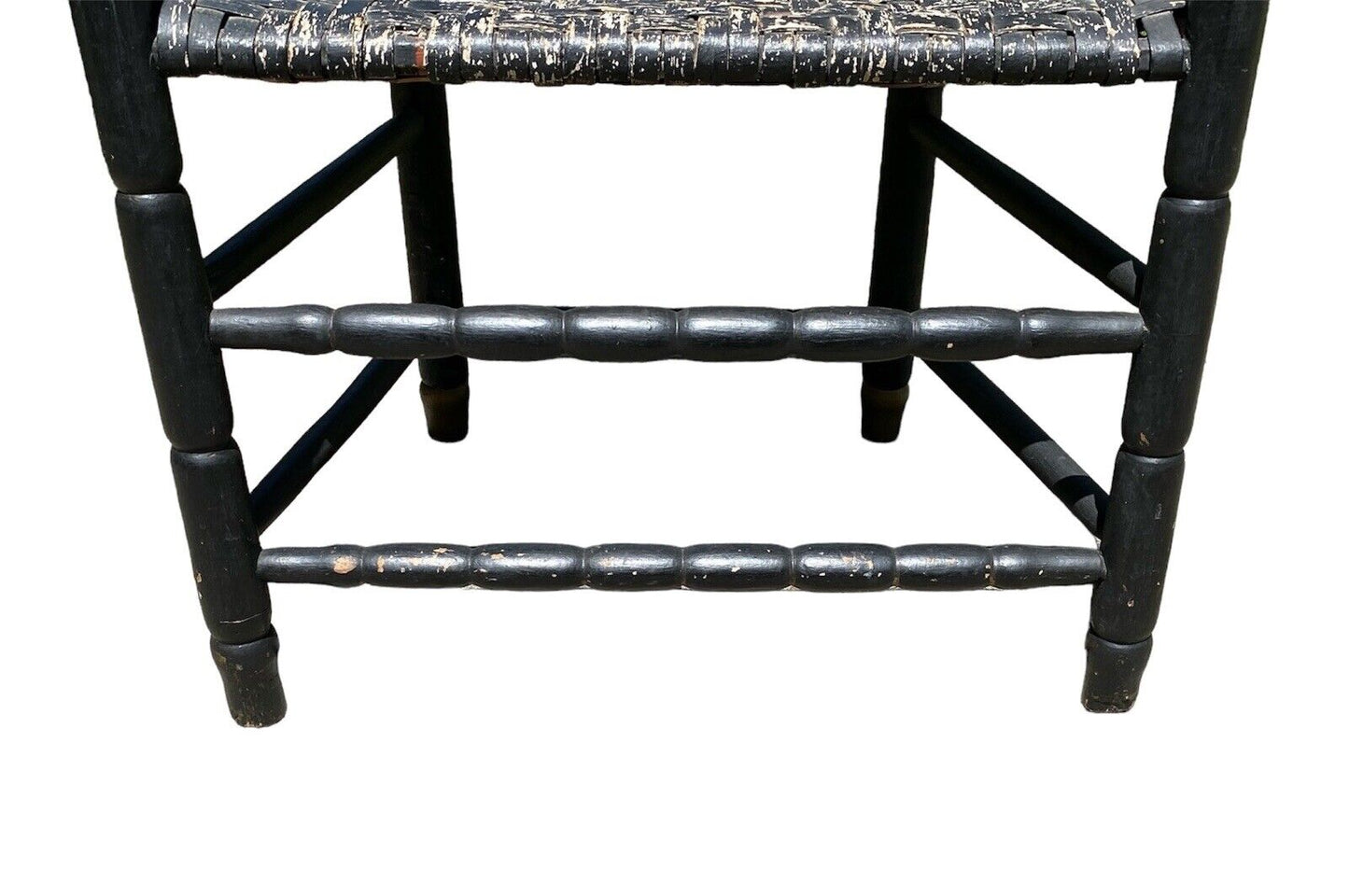 18th Century Antique Queen Anne Ladderback Chair in Black With Ram's Head Arms