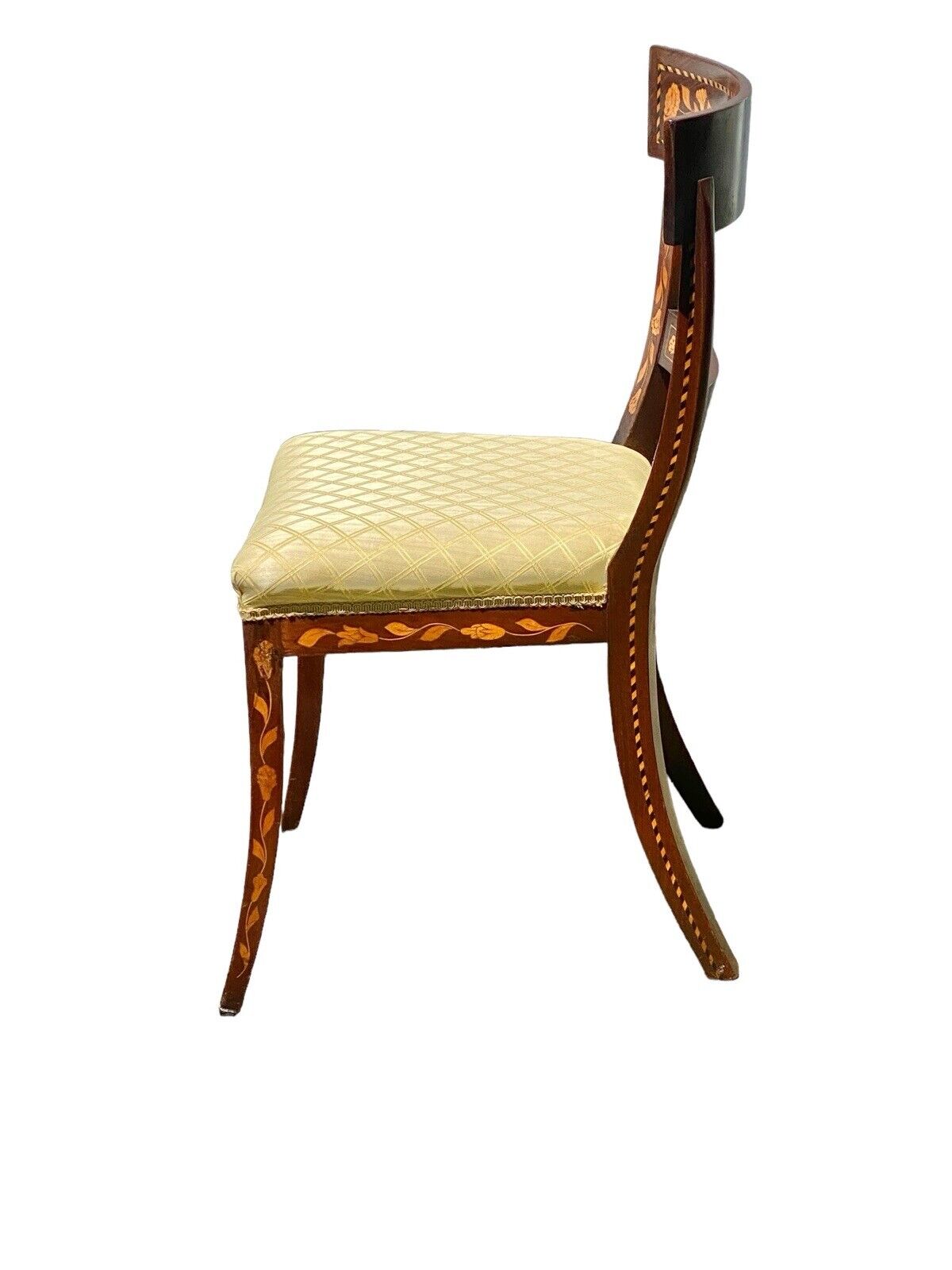 Antique Mahogany Side Chair with Floral Marquetry Inlay