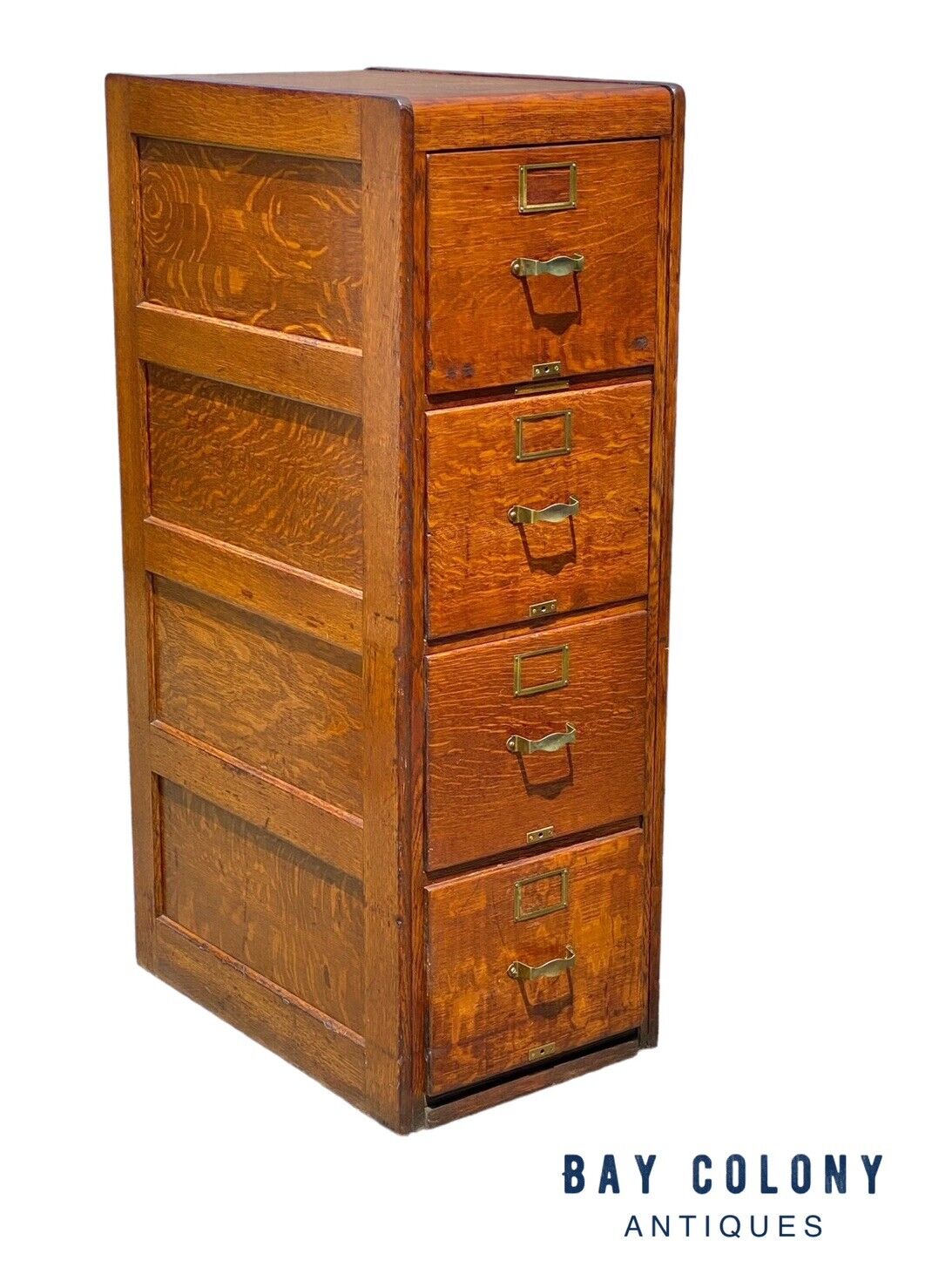 Antique Tiger Oak 4 Drawer Wood File Cabinet