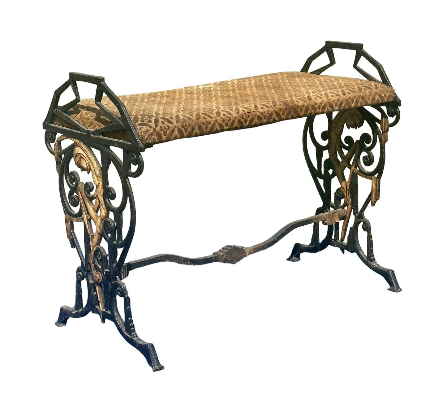 Antique Art Deco Cast Iron Vanity / Window Bench With Theatrical Dancing Figures