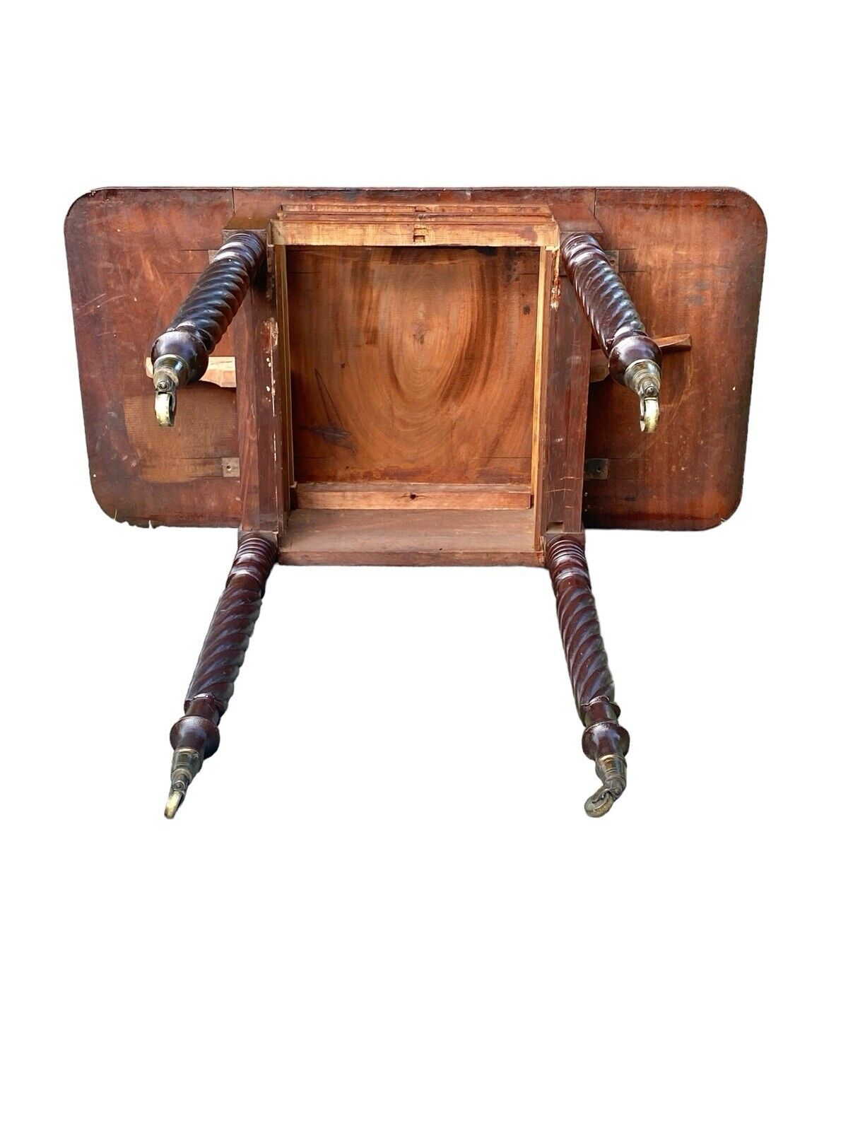 Antique Massachusetts 3 Drawer Dropleaf Worktable With Rope Carved Legs