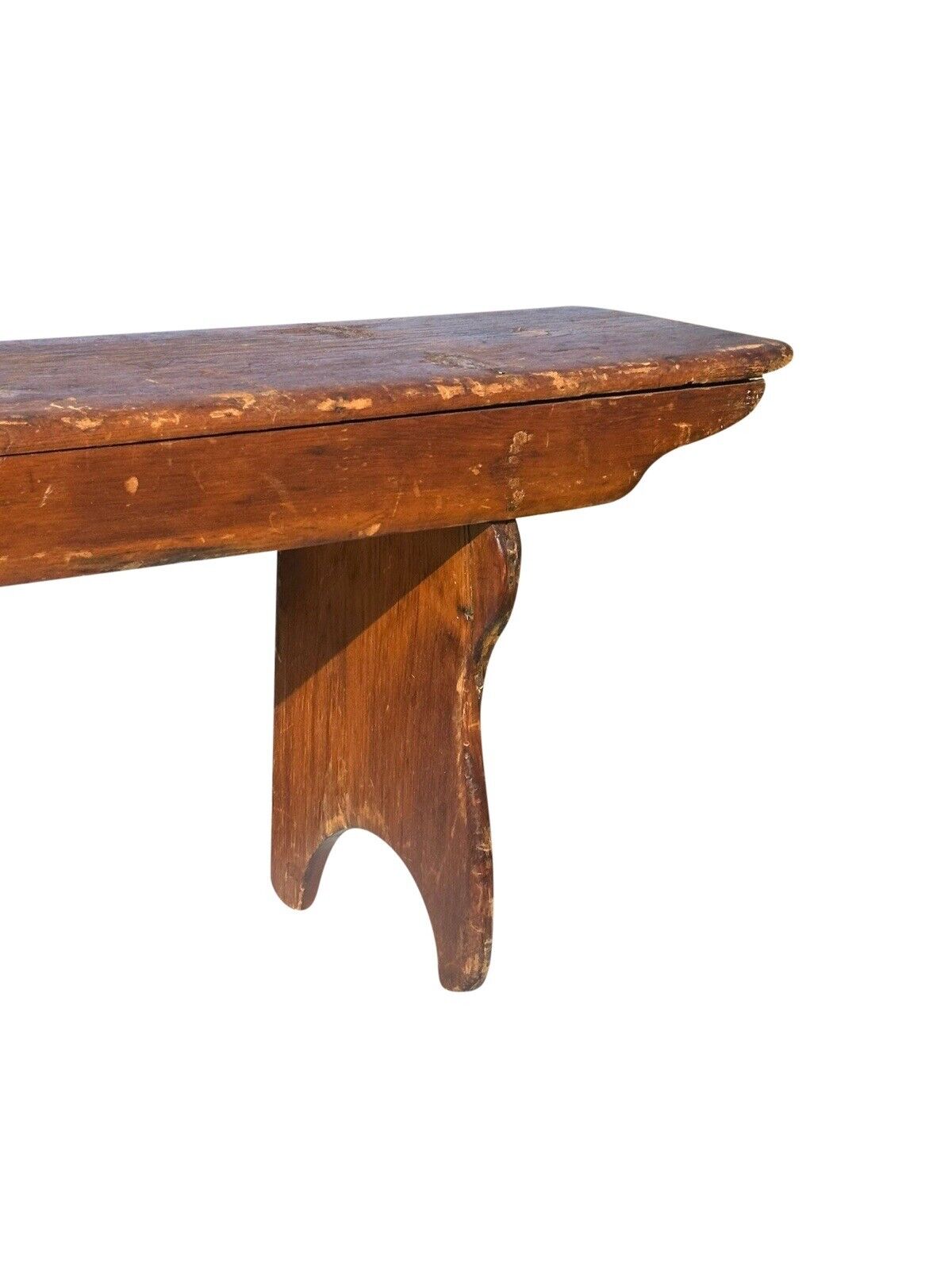 Antique Primitive Pine Nantucket Meetinghouse Bench With Half Moon Cutout Ends