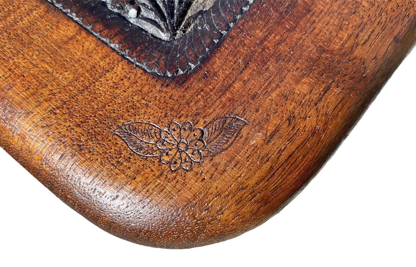 Vintage Fiddleback Mahogany Footstool / Vanity Bench with Flower Carvings