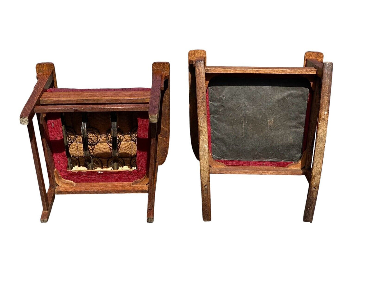 Pair of Antique Arts & Crafts Mission Oak Arm Chairs With Matching Footstool