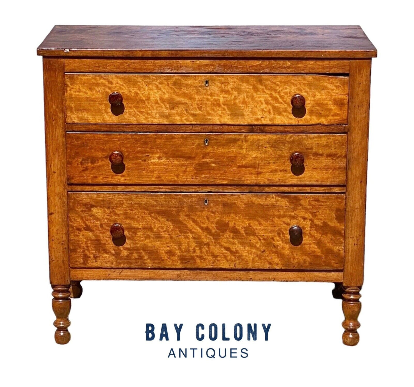 Antique Vermont Cherry Chest Of Drawers / Dresser with Bennington Pottery Pulls