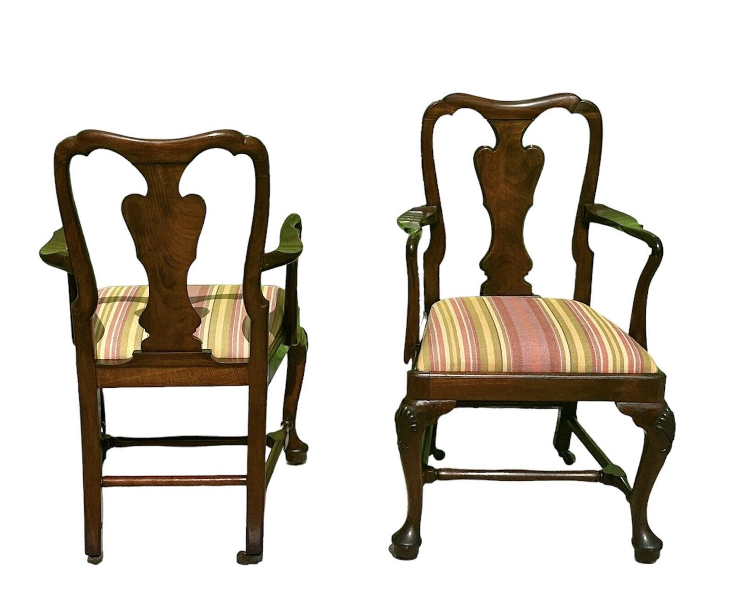 Set of Ten Queen Anne Style Walnut Shell Carved Dining Chairs With Penguin Backs