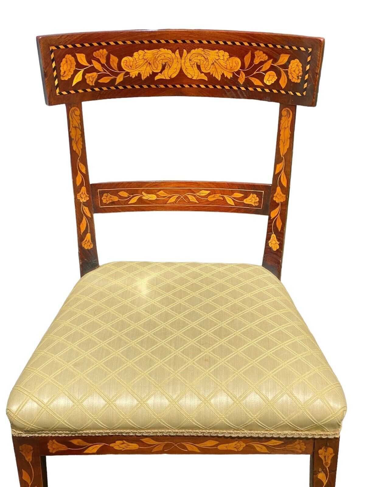 Antique Mahogany Side Chair with Floral Marquetry Inlay
