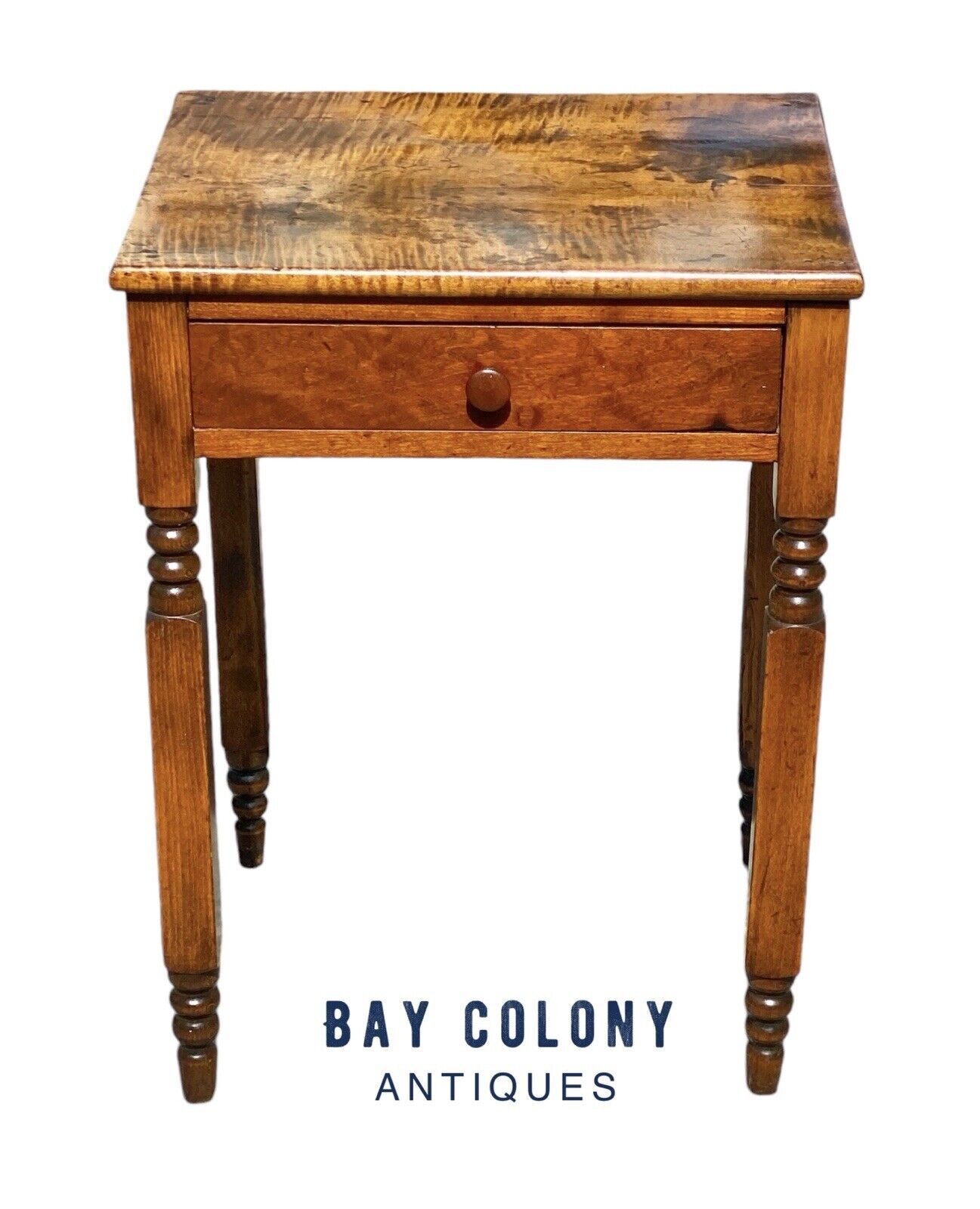 Early 19th Century Antique Tiger Maple & Cherry New York One Drawer Work Table
