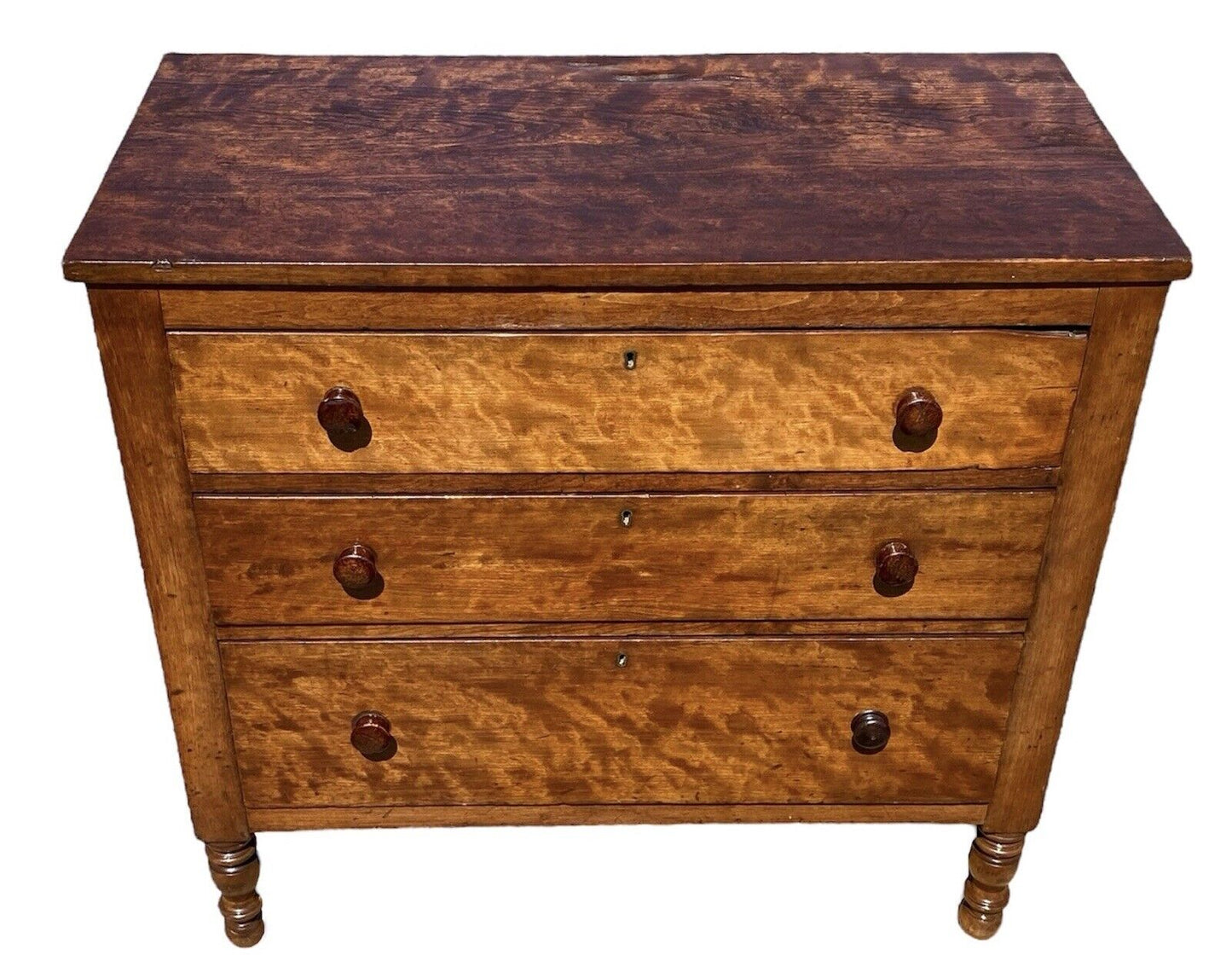 Antique Vermont Cherry Chest Of Drawers / Dresser with Bennington Pottery Pulls