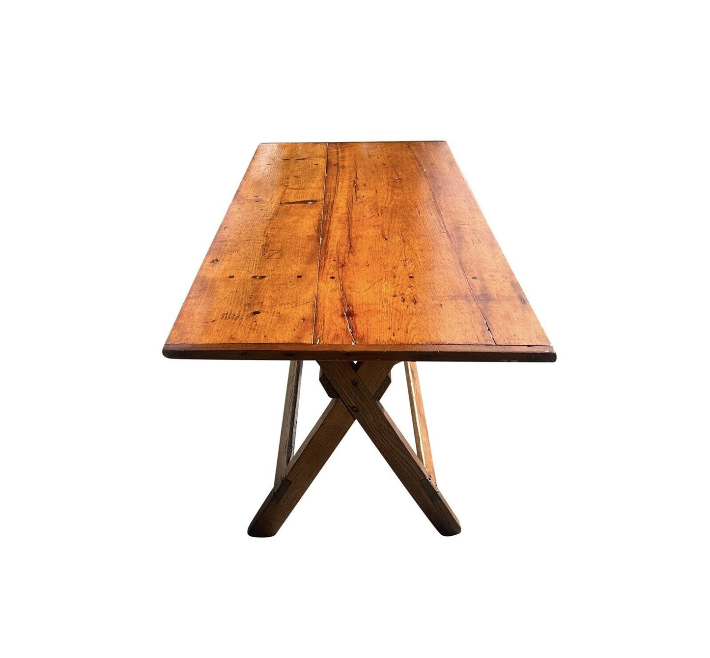 Late 19th Century Antique Nantucket Sawbuck Dining Table With Breadboard Ends