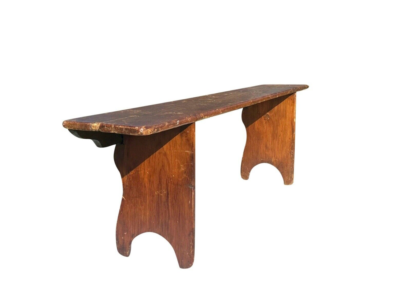 Antique Primitive Pine Nantucket Meetinghouse Bench With Half Moon Cutout Ends