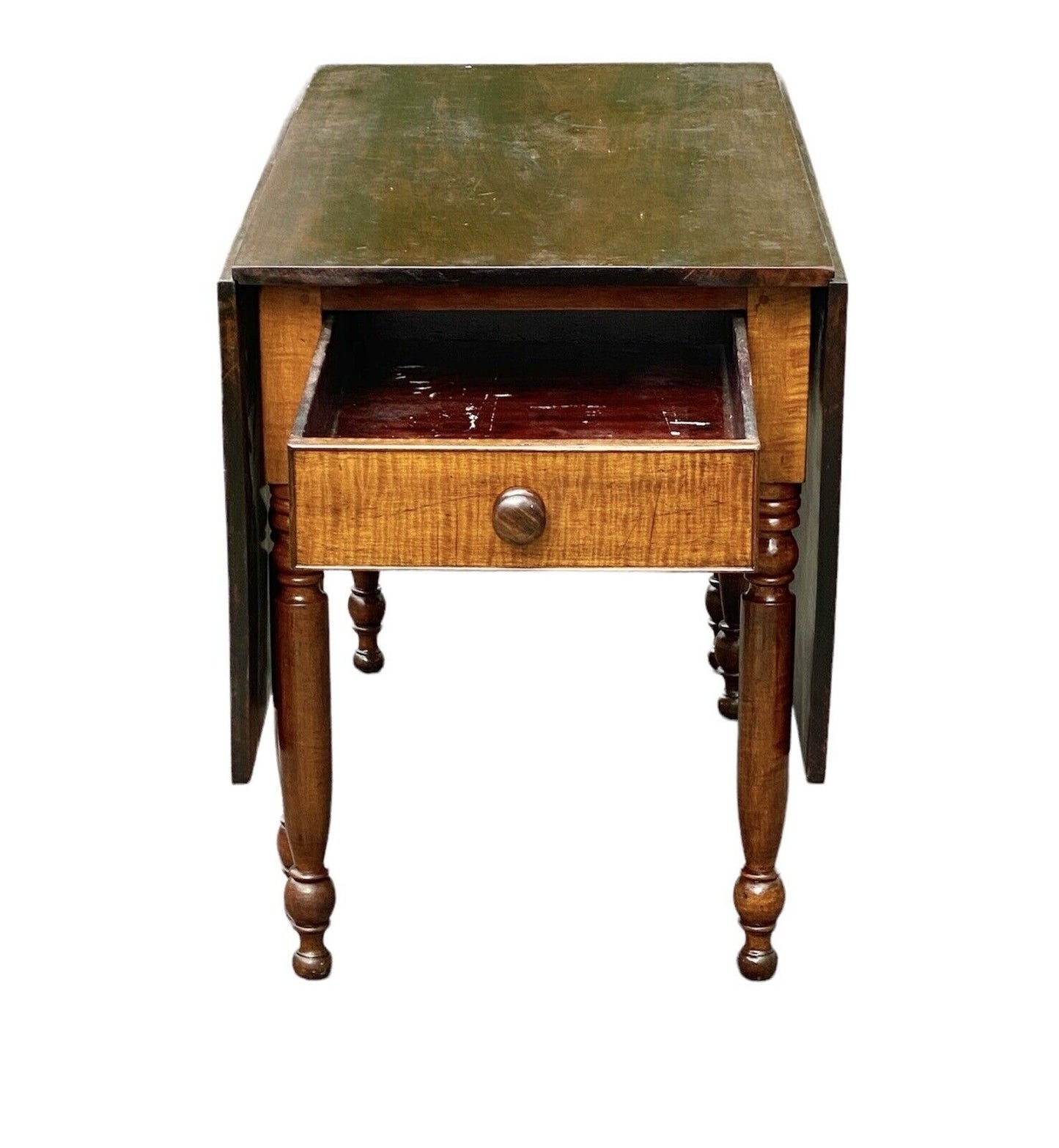 Antique Sheraton Style Cherry & Tiger Maple Drop Leaf Dining Table with Gateleg