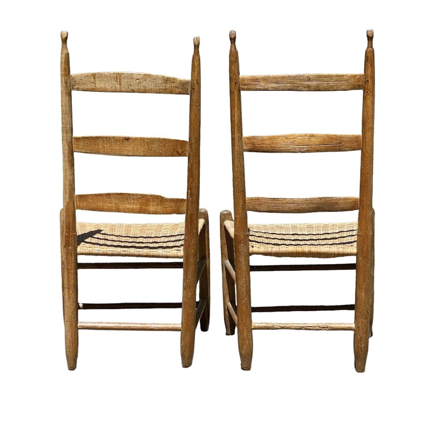Pair of 19th Century Antique Southern Ladderback Side Chairs -splint Woven Seats
