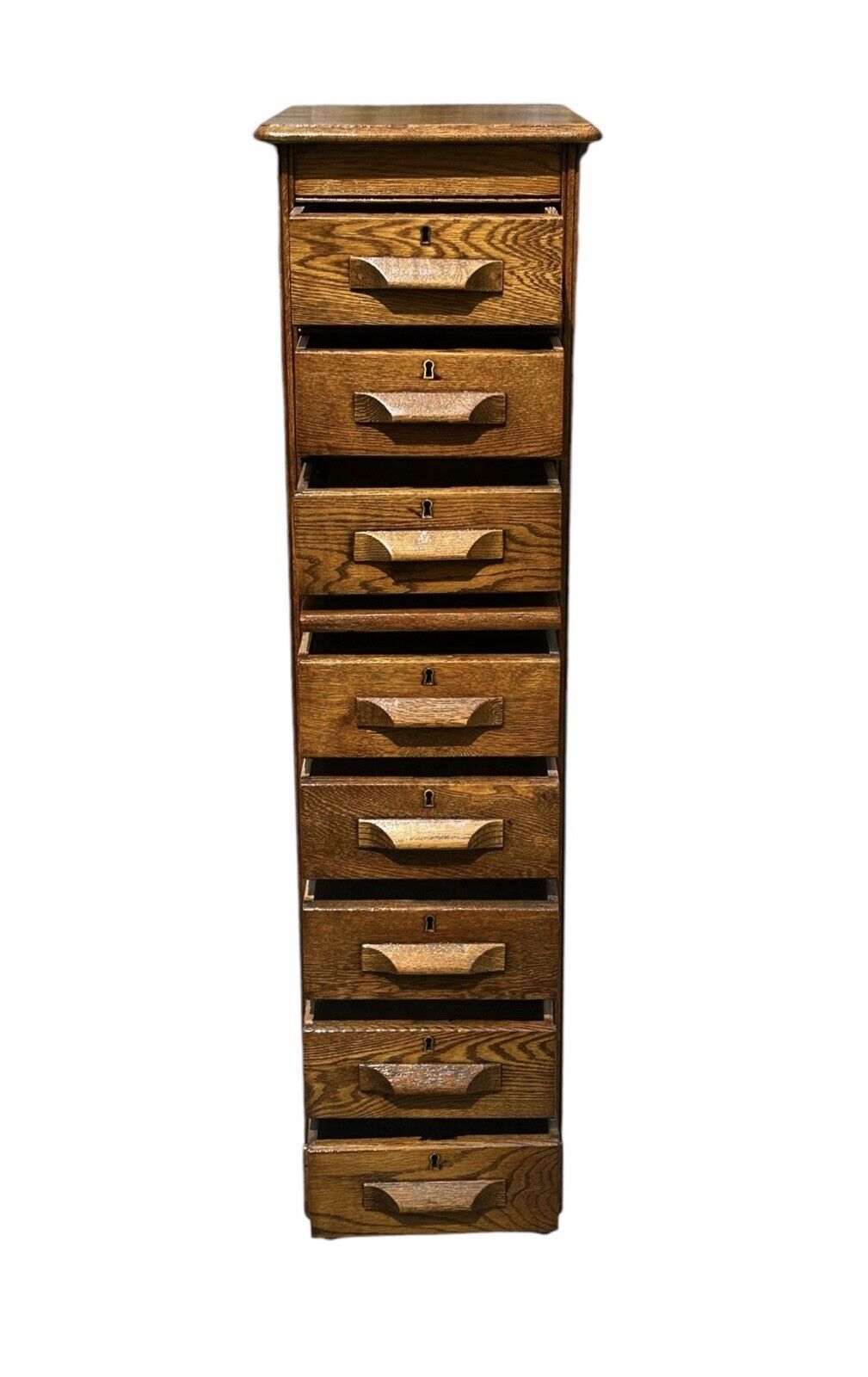 Antique Victorian Oak Raised Panel Eight Drawer Cabinet - Pull Out Writing Shelf
