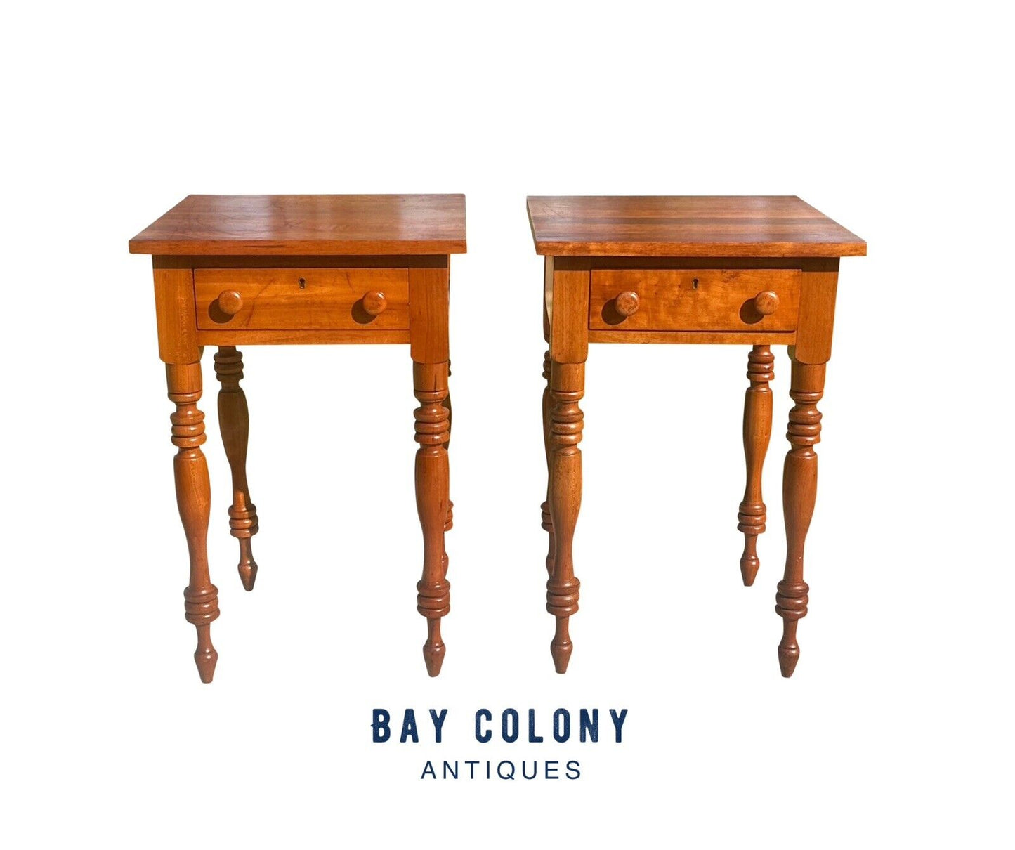 Pair of Antique Sheraton Style Cherry Kentucky Single Drawer Bedside Nightstands