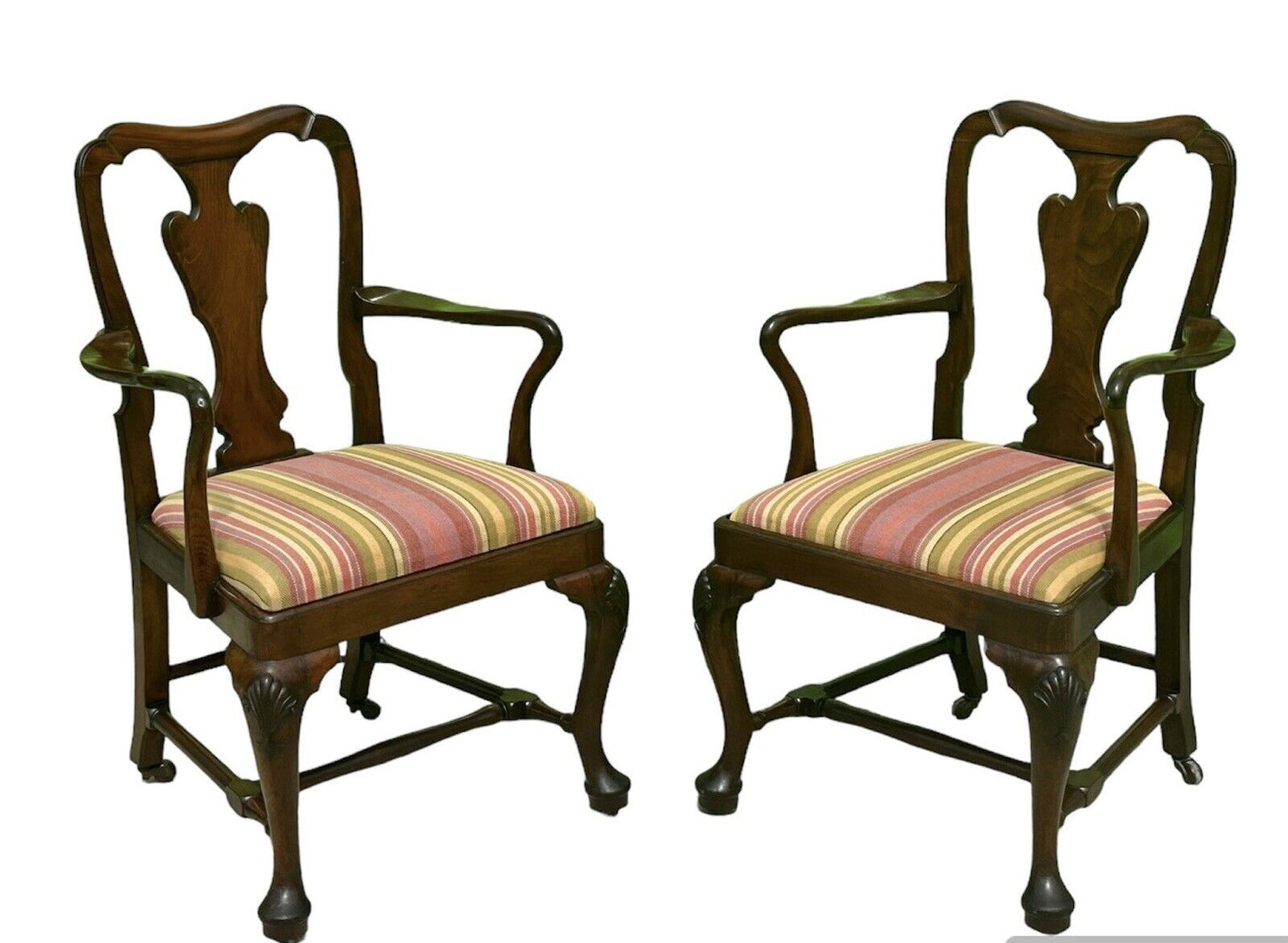 Set of Ten Queen Anne Style Walnut Shell Carved Dining Chairs With Penguin Backs