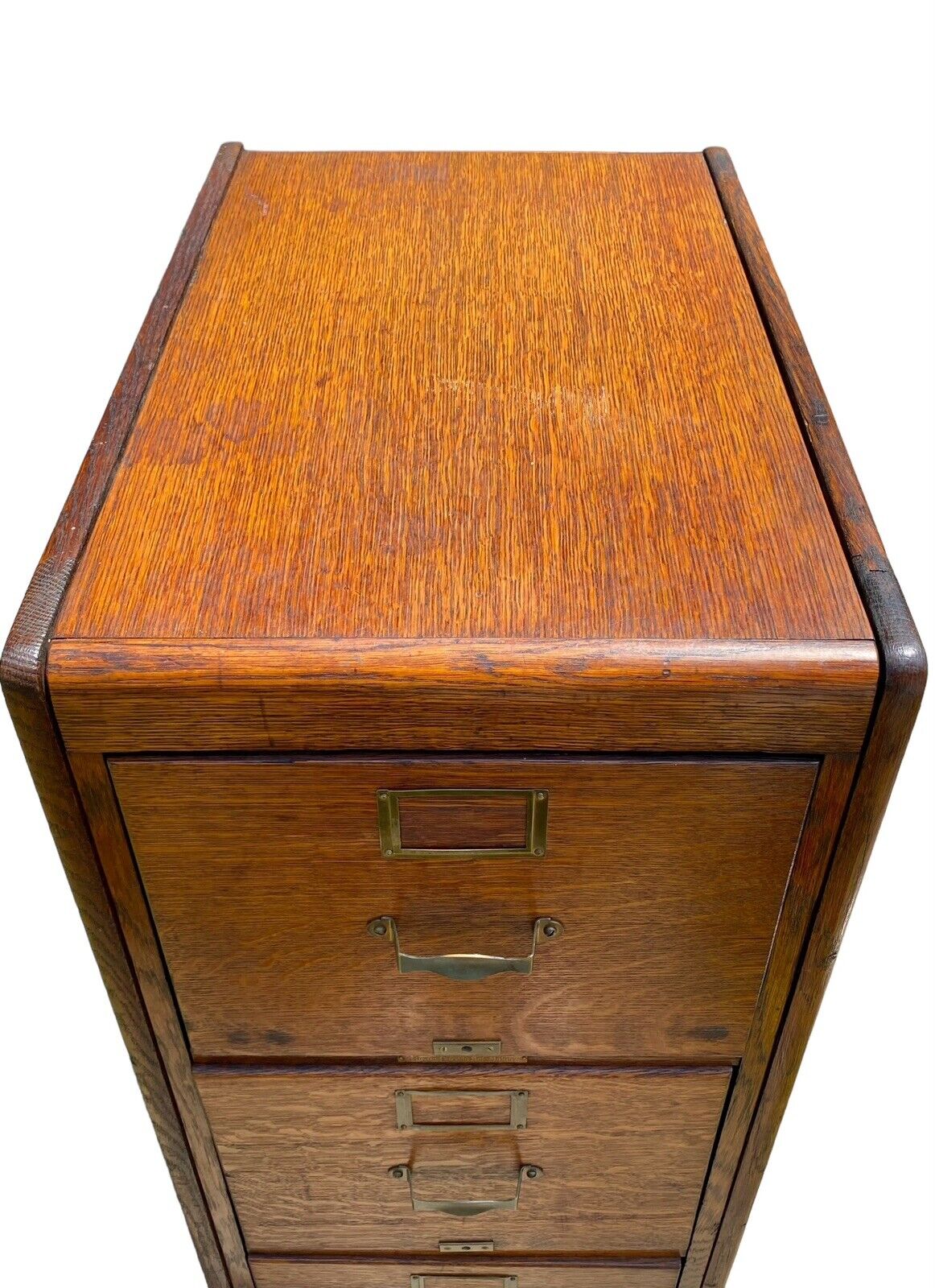 Antique Tiger Oak 4 Drawer Wood File Cabinet