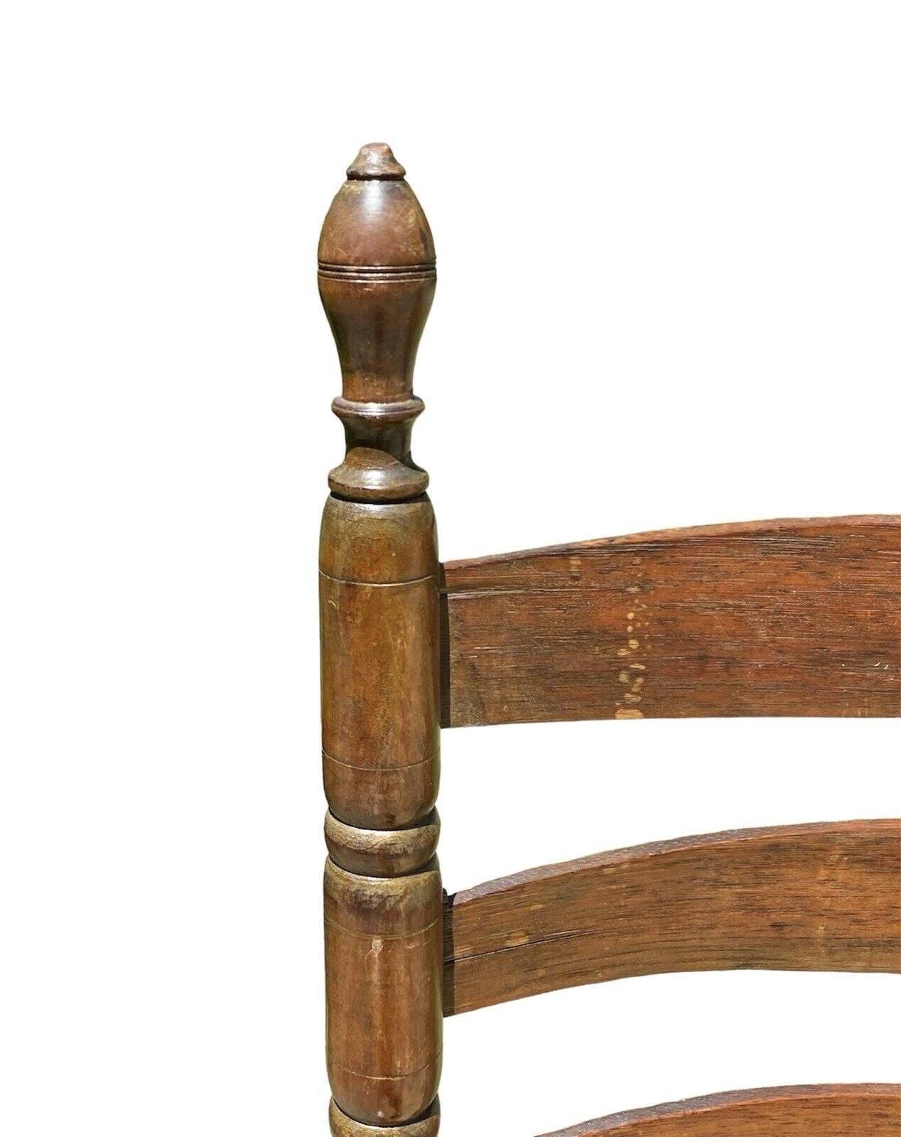 Early Queen Anne Period Walnut & Oak Ladderback Great Chair With Ram's Head Arms