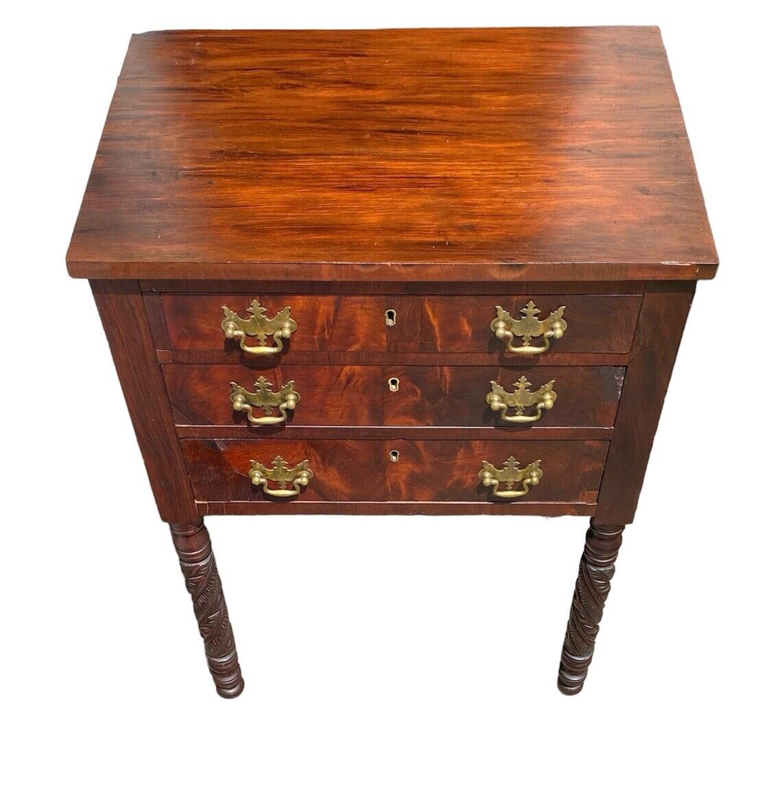 Antique Sheraton 3 Drawer Mahogany Sewing Stand / Worktable