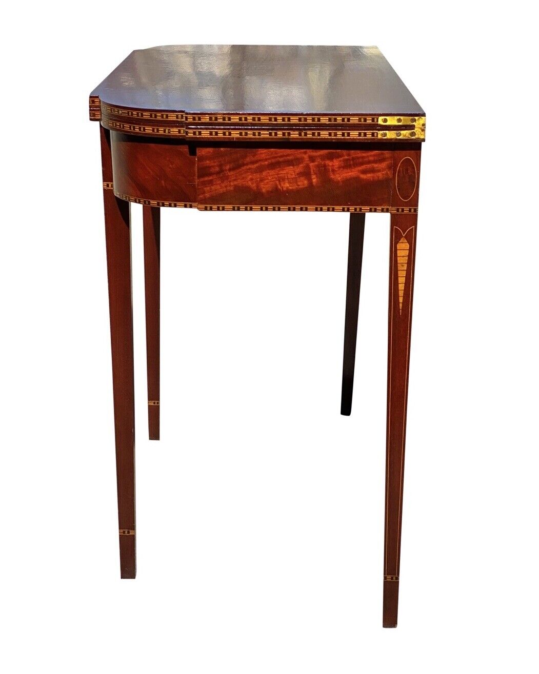 Antique Federal Style Mahogany Card Table / Game Table with Icicle Inlays