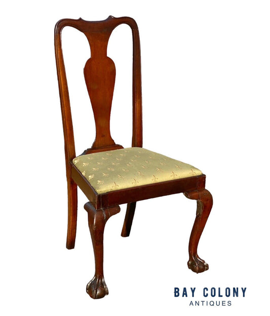 Antique Queen Anne Mahogany Side Chair With Carved Ball & Claw Feet