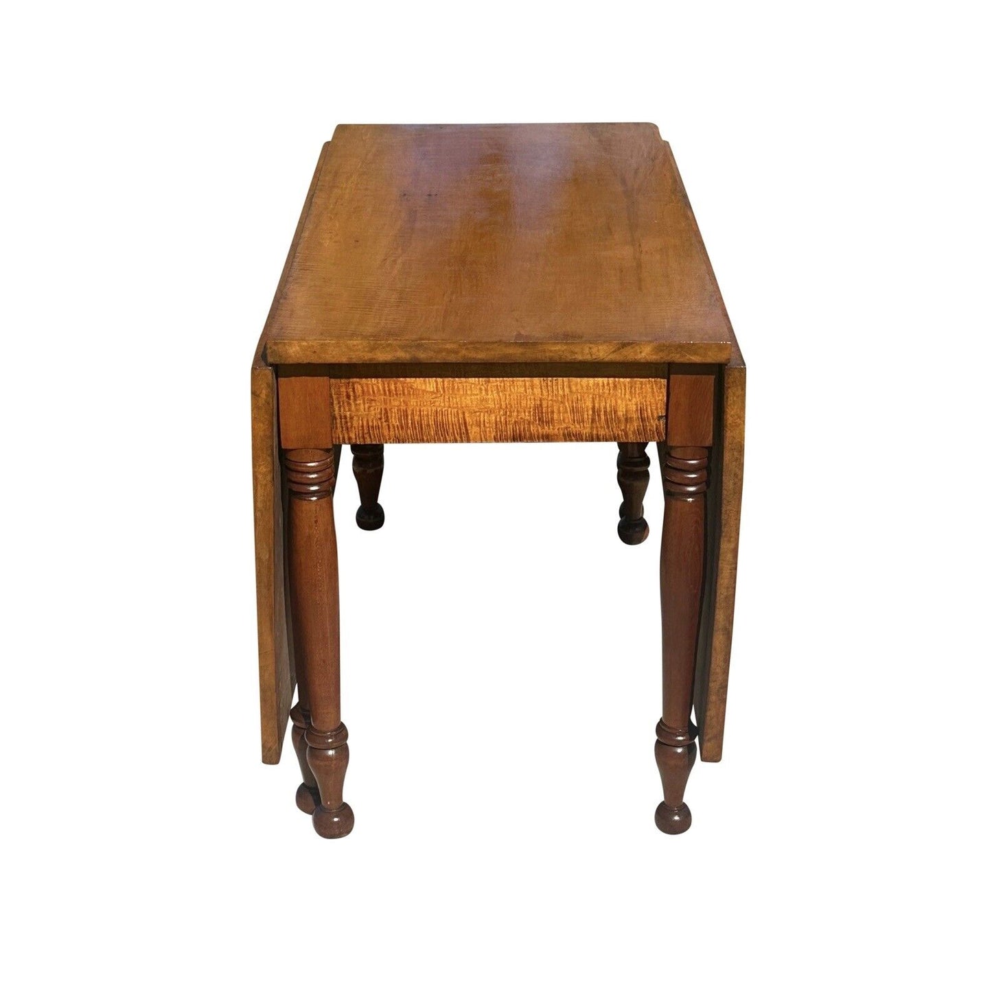 Antique Federal Period New England Tiger Maple & Cherry Dropleaf Dining Table