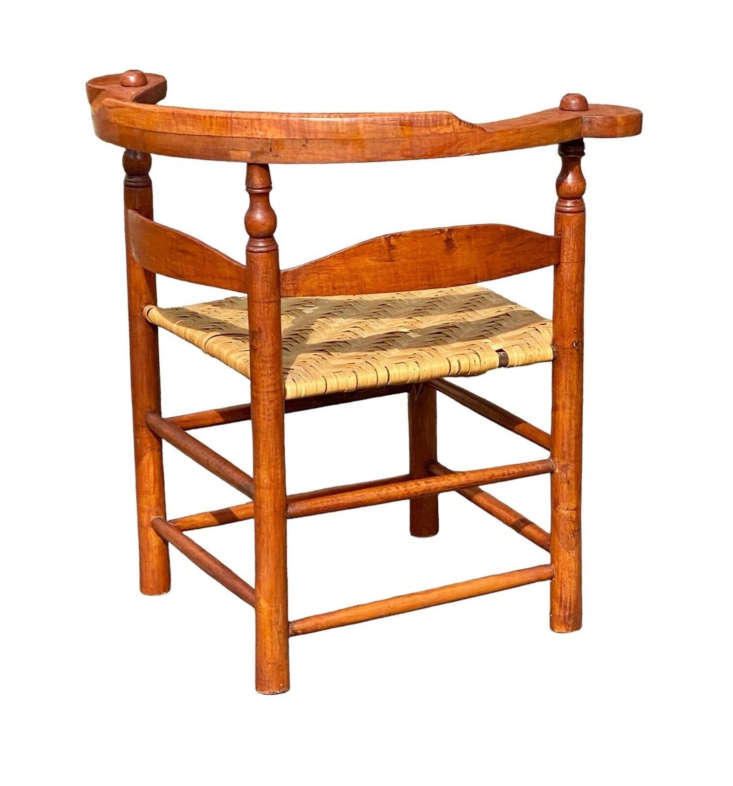 Antique Tiger Maple Corner Chair / Roundabout Chair w Splint Seat