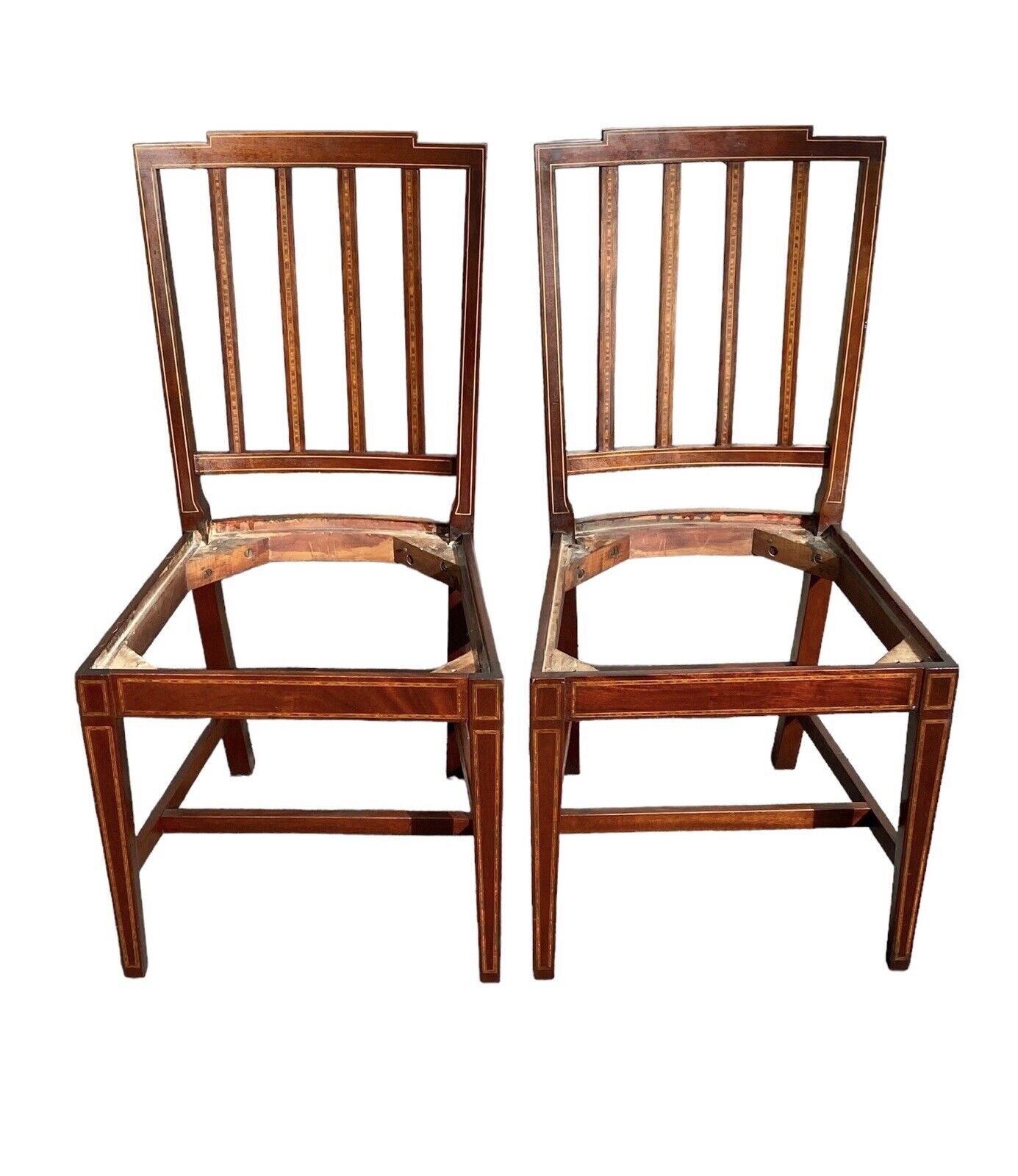 Antique Set Of 4 Sheraton Mahogany Dining Chairs with Satinwood Inlay CA 1920