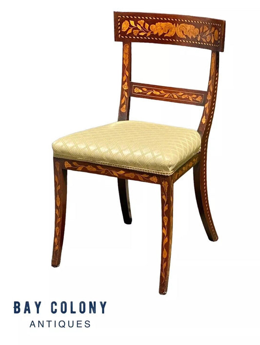 Antique Mahogany Side Chair with Floral Marquetry Inlay