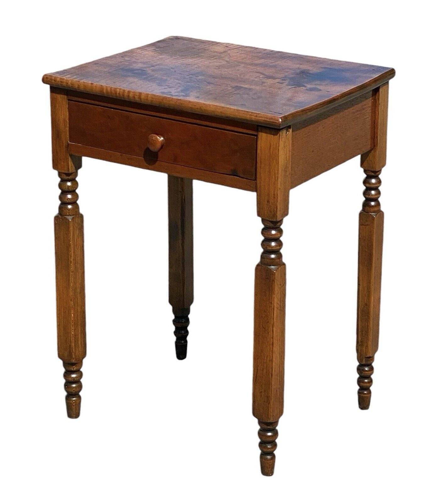 Early 19th Century Antique Tiger Maple & Cherry New York One Drawer Work Table