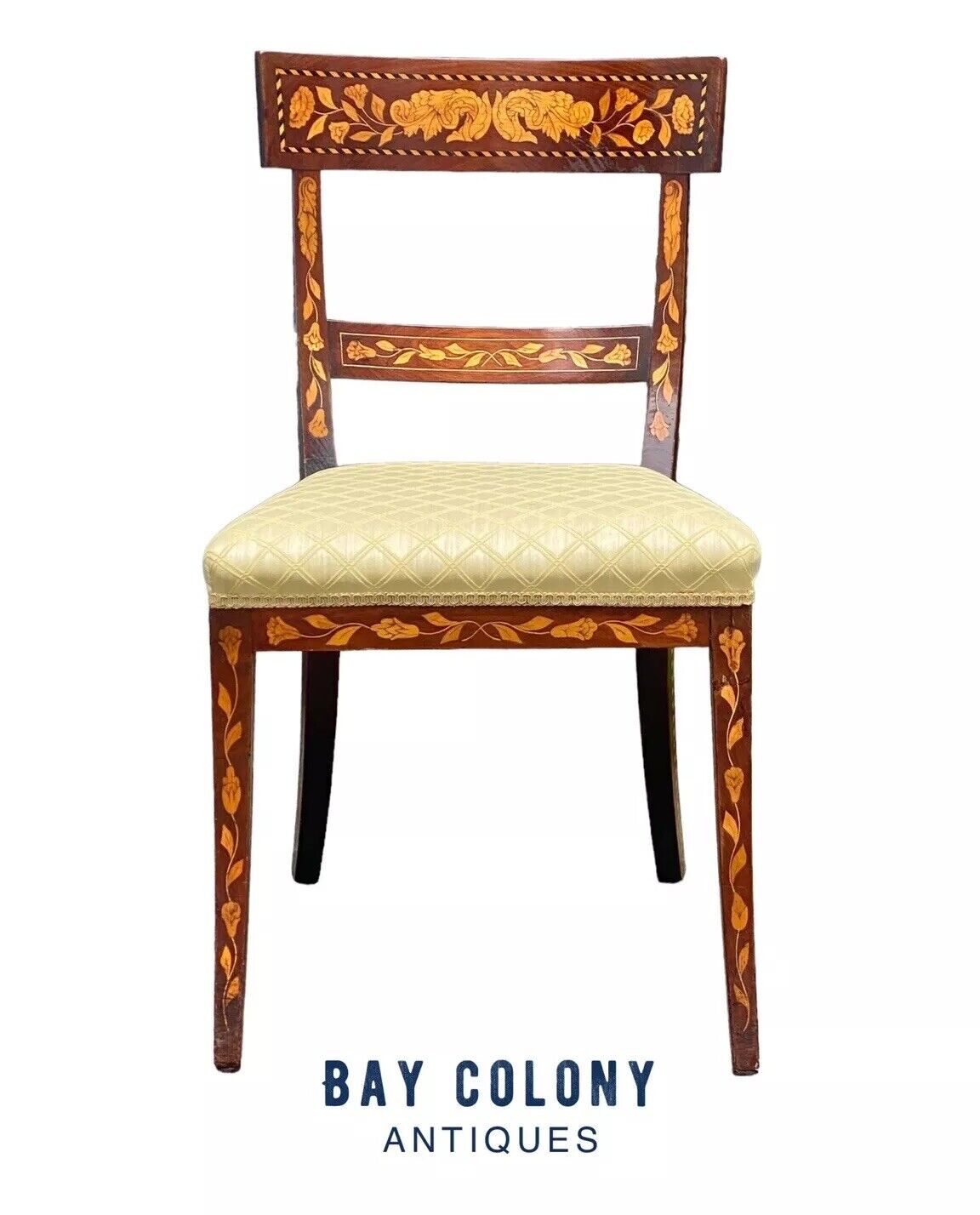 Antique Mahogany Side Chair with Floral Marquetry Inlay
