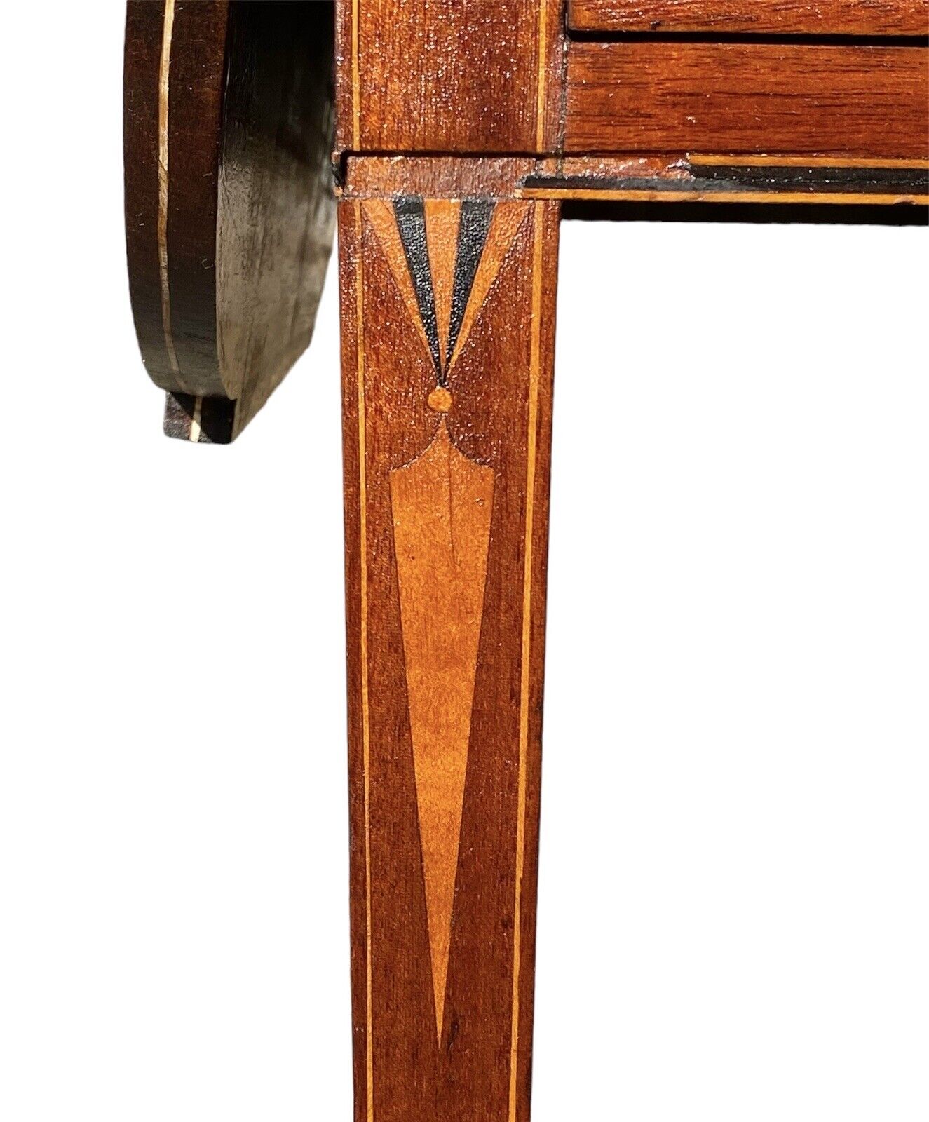 Antique Mahogany Drop Leaf Table with Drawer & Icicle Inlaid Legs