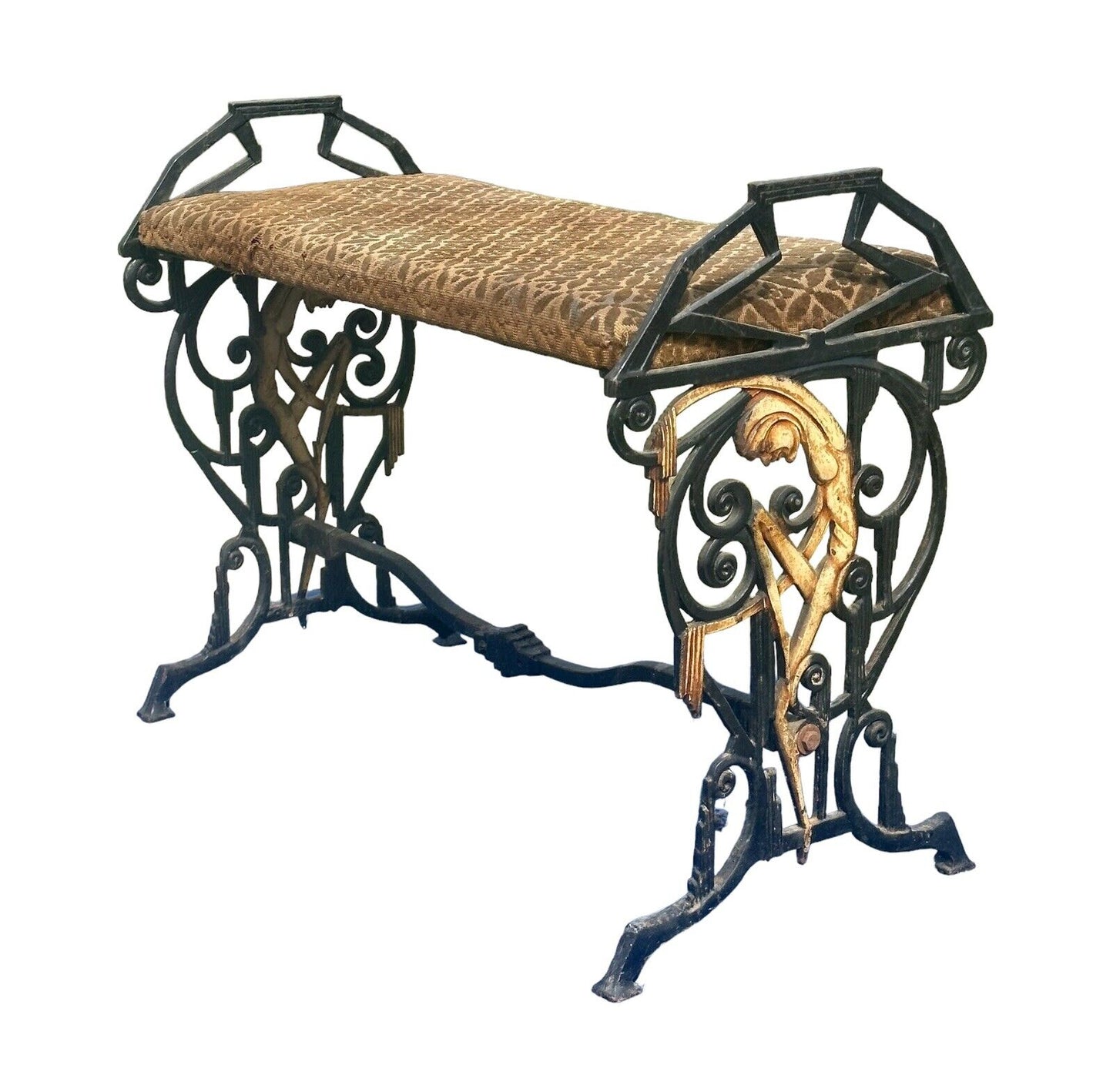 Antique Art Deco Cast Iron Vanity / Window Bench With Theatrical Dancing Figures