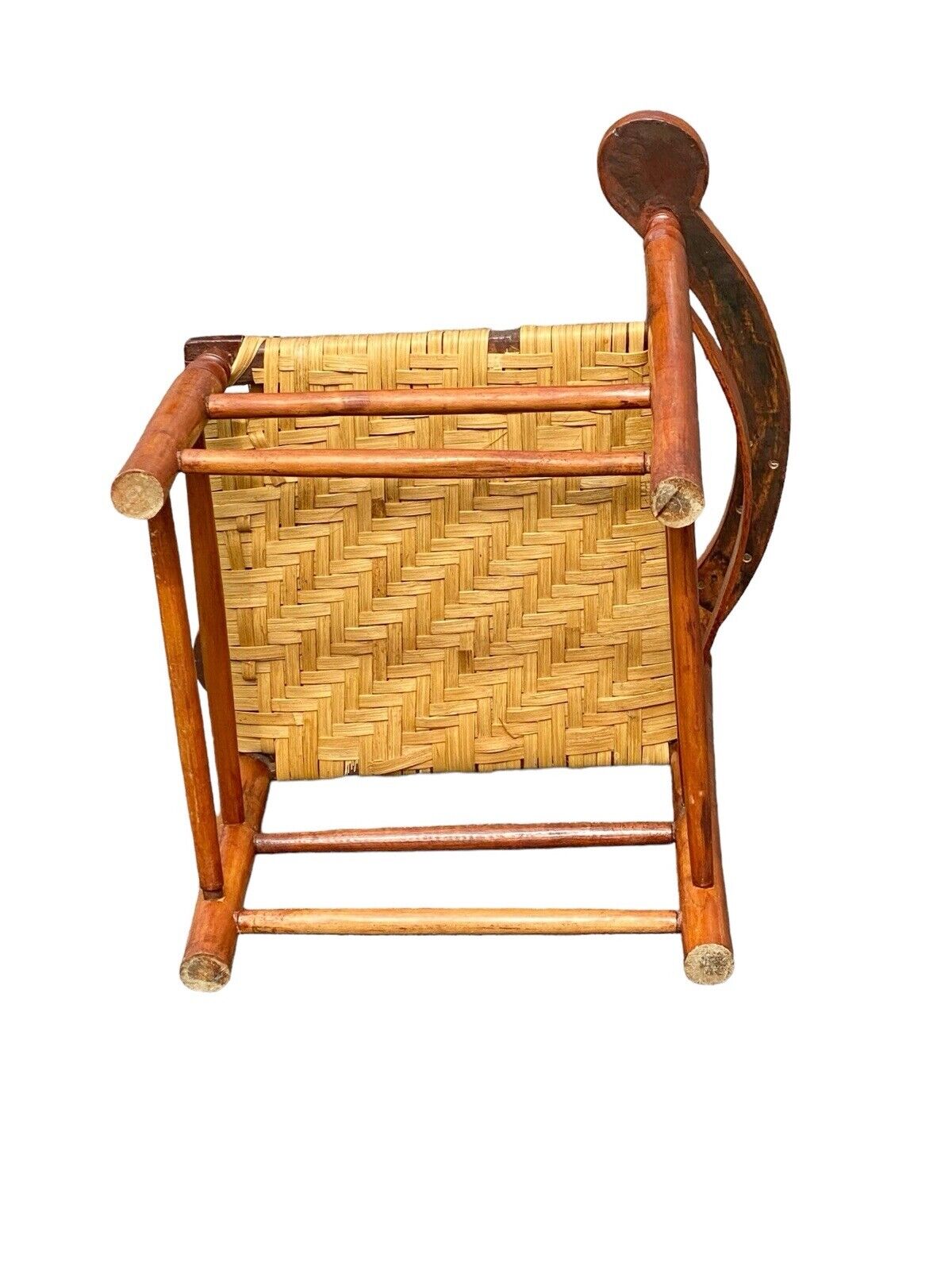Antique Tiger Maple Corner Chair / Roundabout Chair w Splint Seat