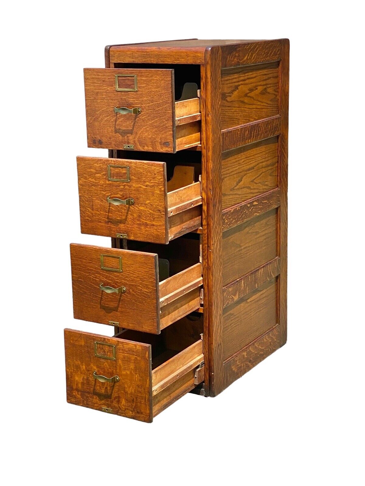 Antique Tiger Oak 4 Drawer Wood File Cabinet