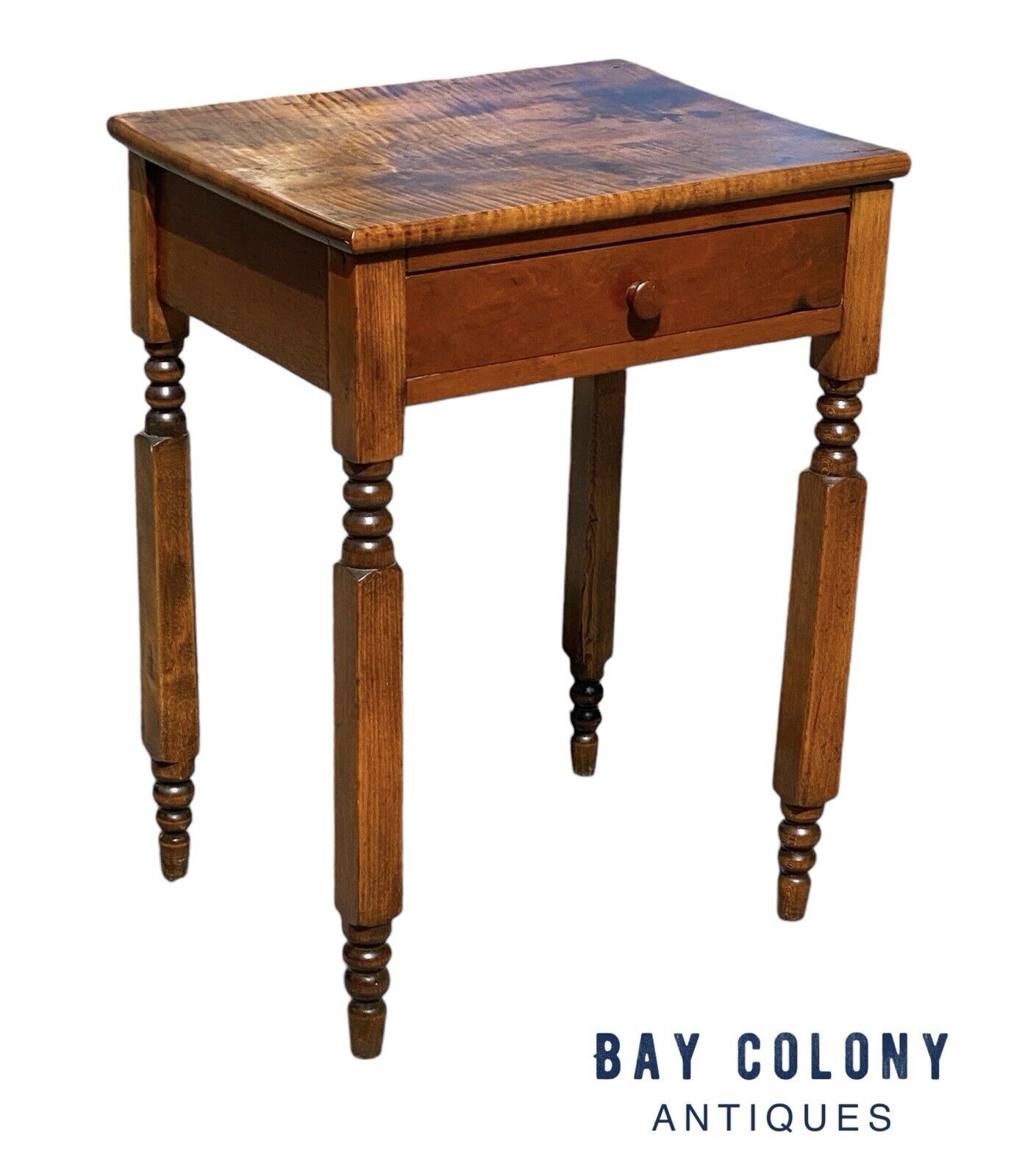 Early 19th Century Antique Tiger Maple & Cherry New York One Drawer Work Table