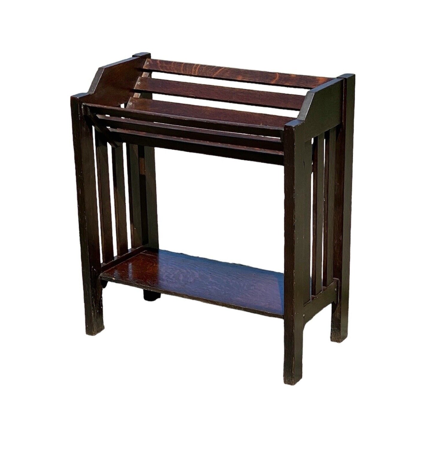 Antique Arts & Crafts Mission Oak Bookcase With Upper Book Cradle - All Original